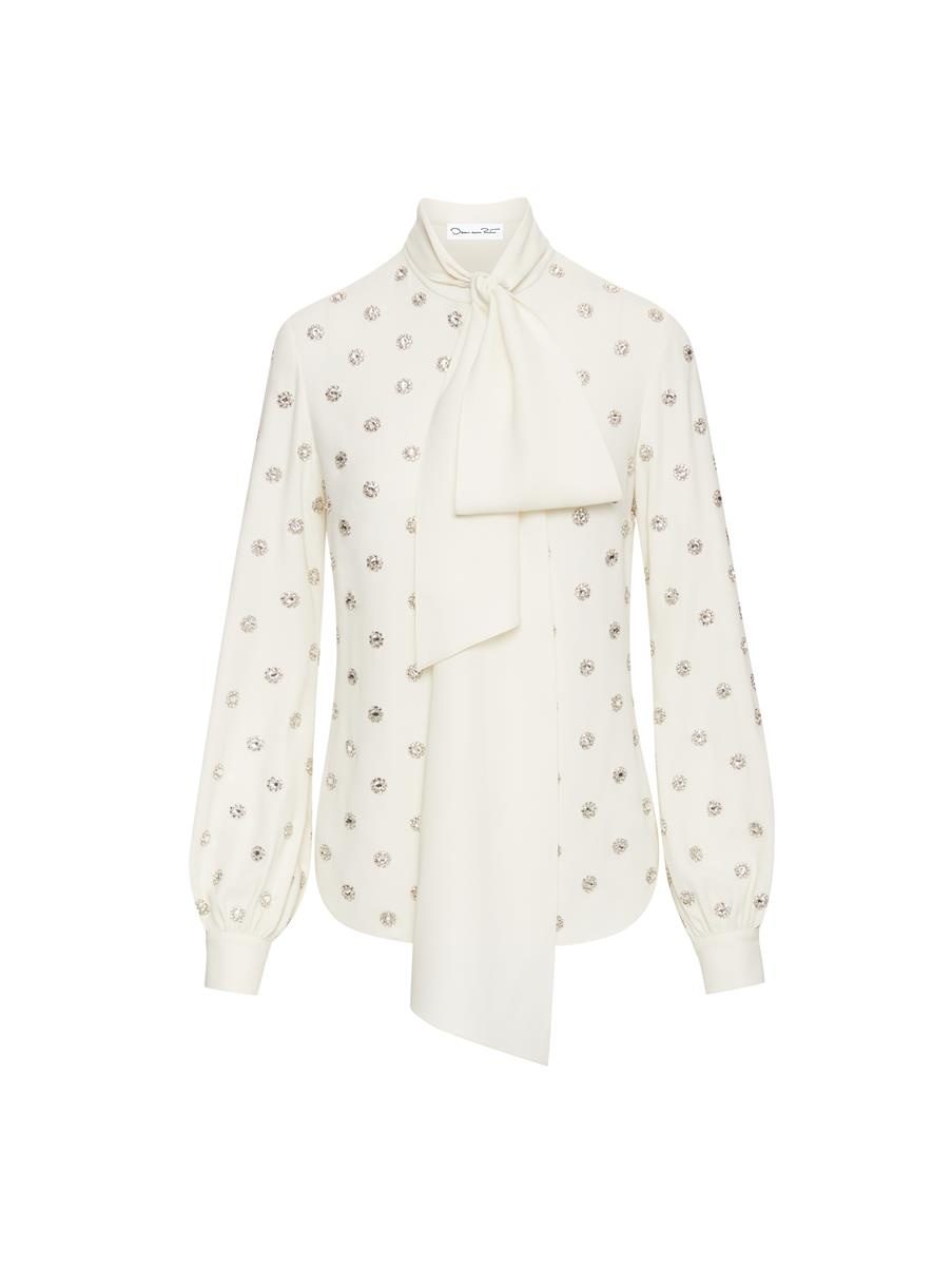 CRYSTAL EMBROIDERED TIE-NECK BLOUSE - 5