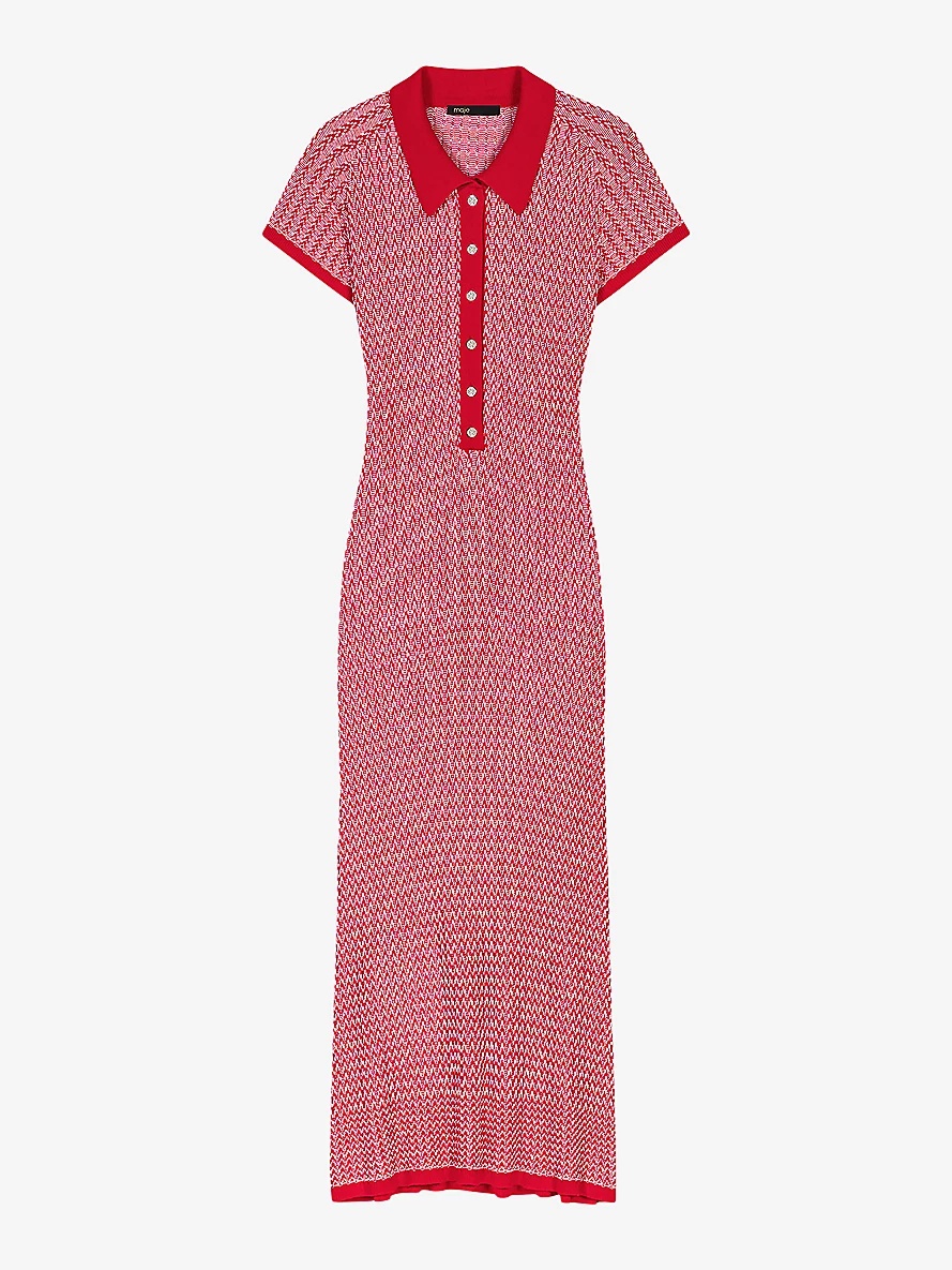 Polo-collar slim-fit knitted midi dress - 1