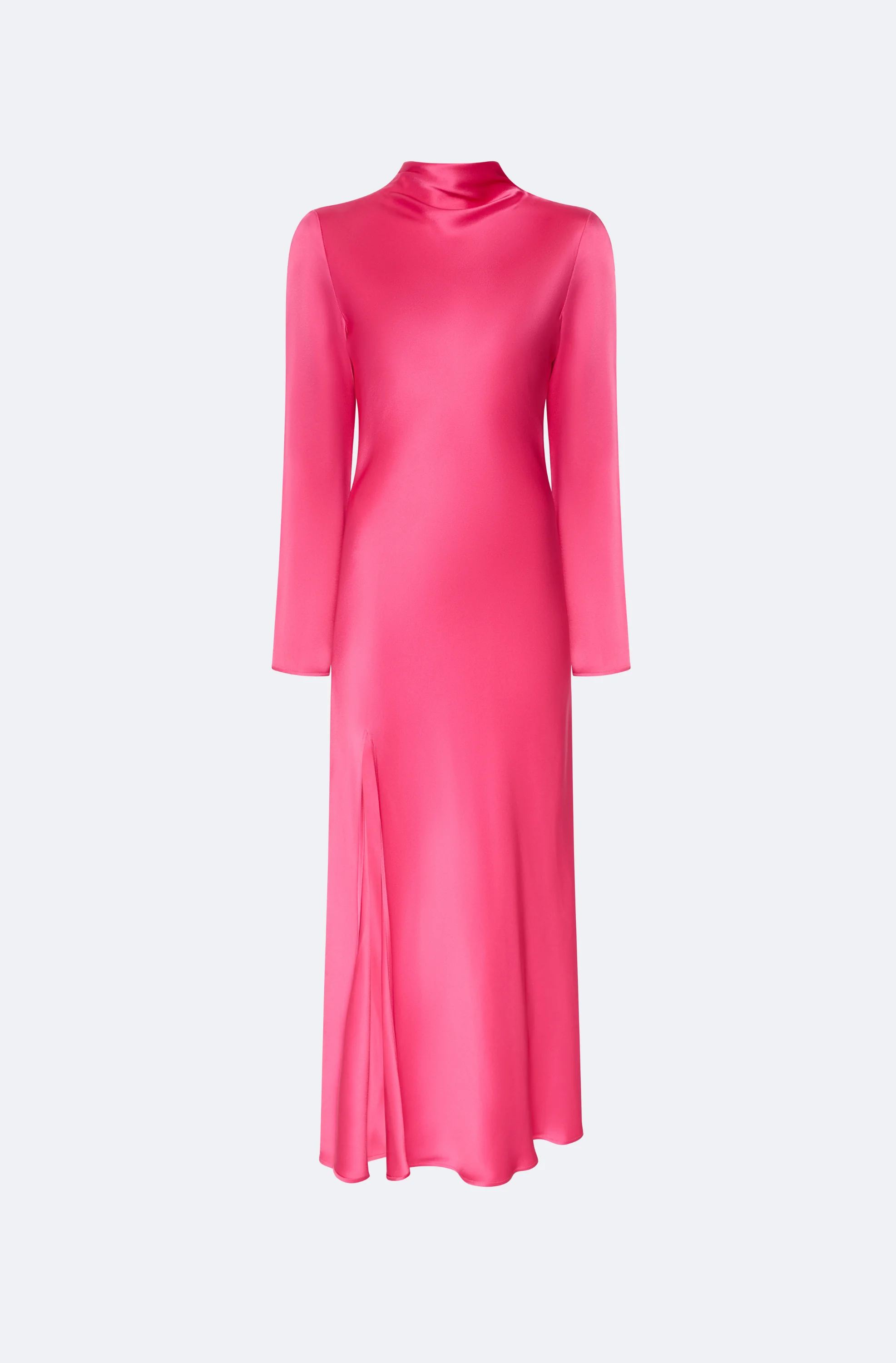 Satin Draped Neck Bias Dress - 1