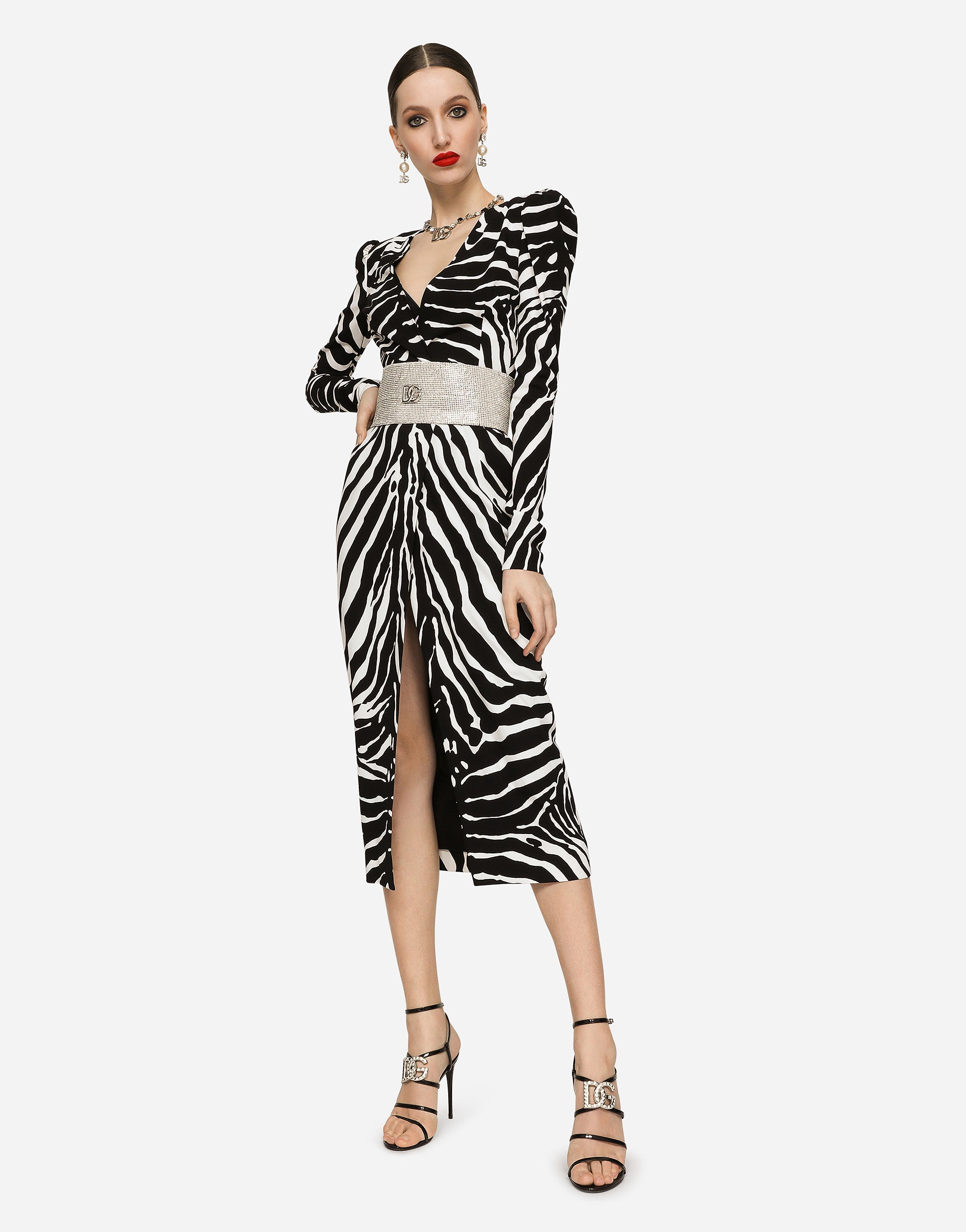 Zebra-print cady calf-length dress - 5