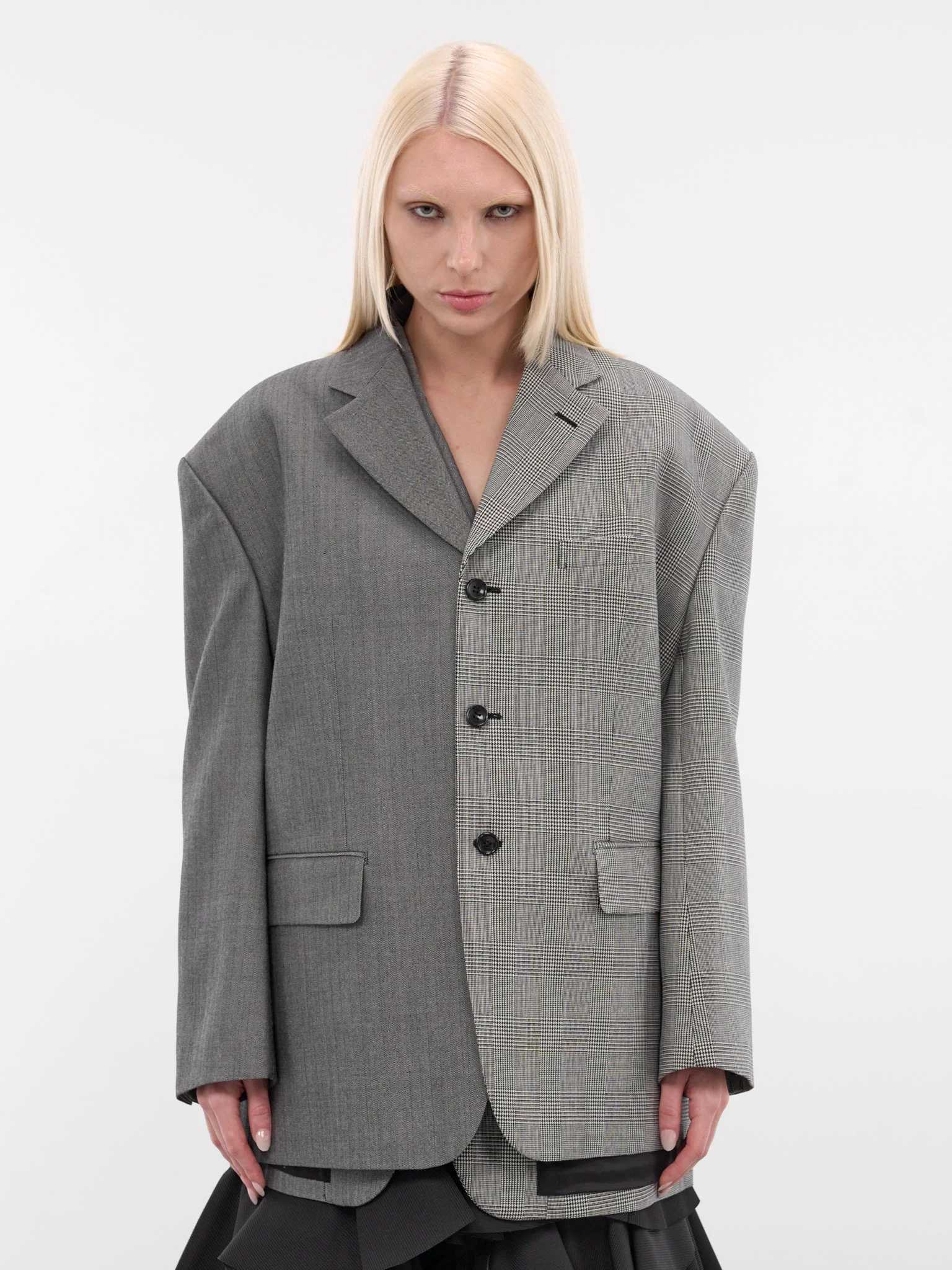 Gray Deconstructed Double Layer Blazer - 1