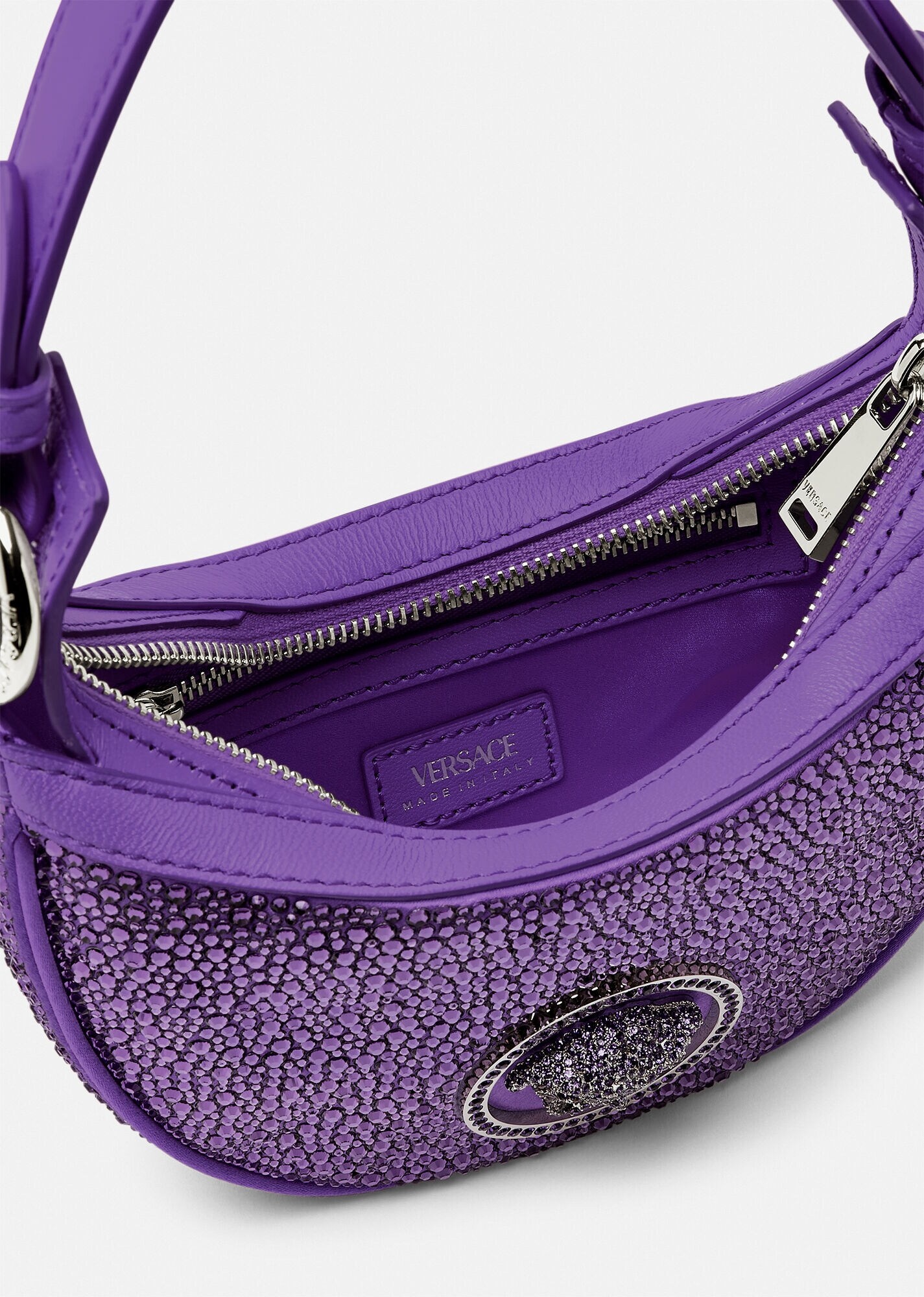 VERSACE Crystal Repeat Mini Hobo Bag | REVERSIBLE