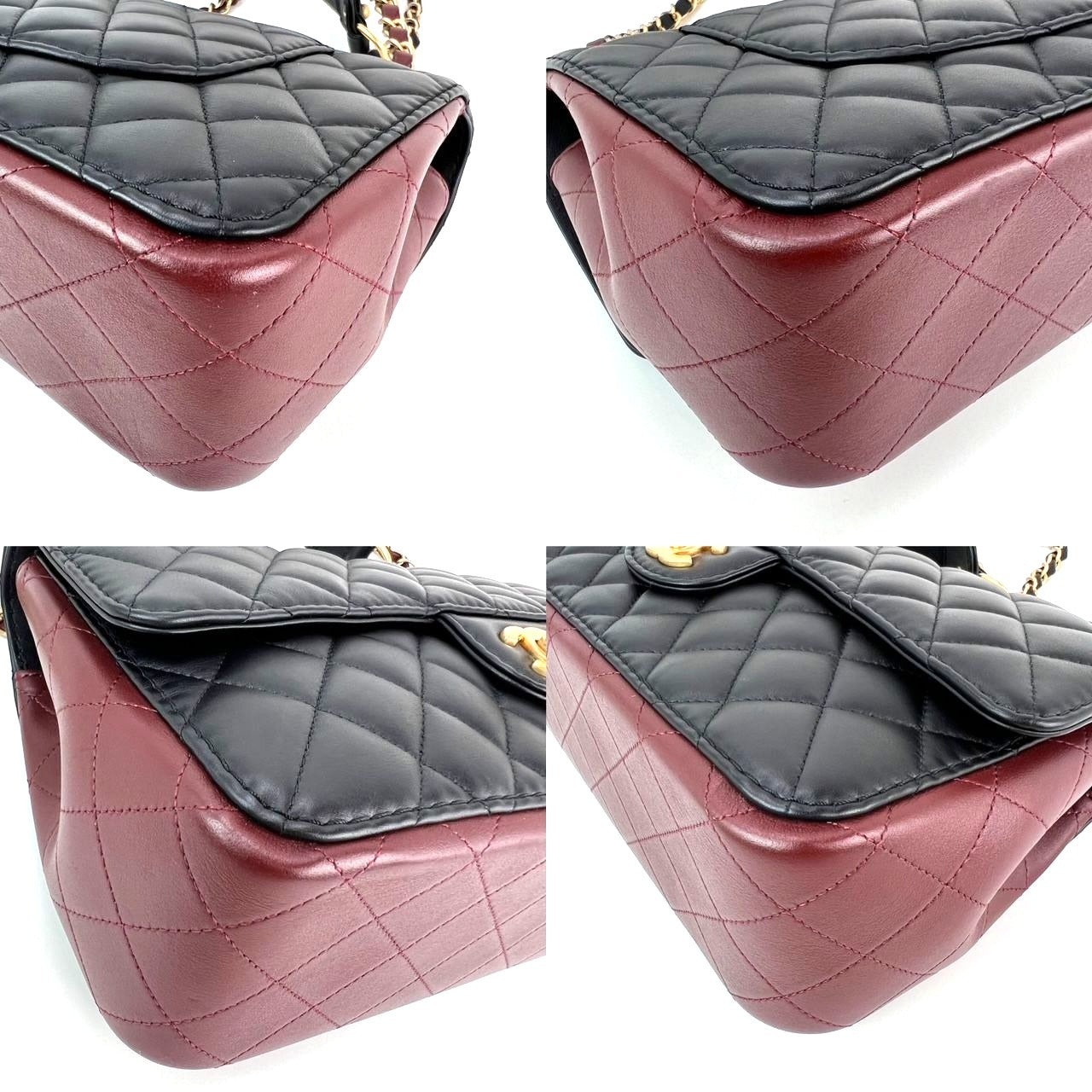 Chanel Calfskin Quilted Strap into Flap Black Burgundy Shoulder Bag - 7