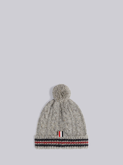 Thom Browne Light Grey Baby Cable Donegal Cricket Stripe Pom Pom Hat outlook