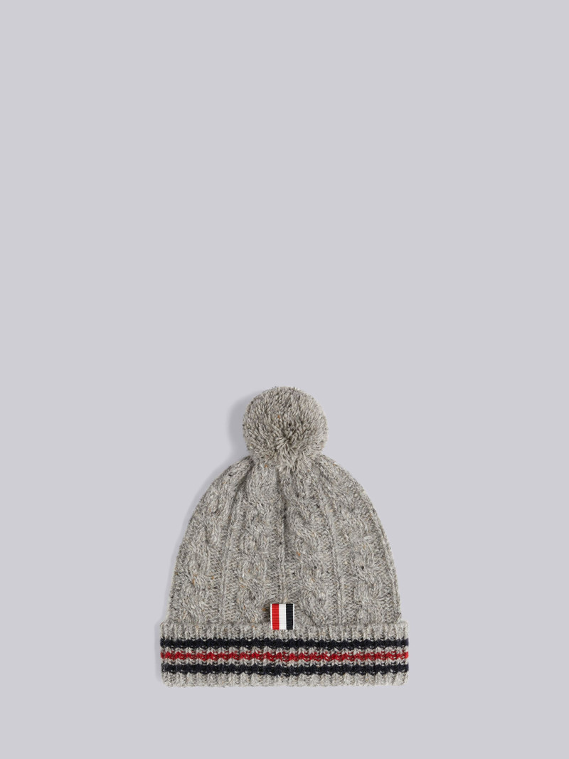 Thom Browne Light Grey Baby Cable Donegal Cricket Stripe Pom Pom Hat outlook