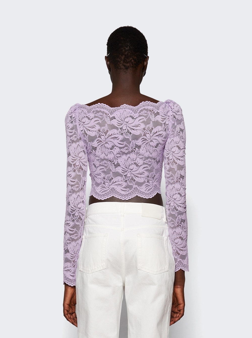 Lace Long Sleeve Crop Top French Lavender - 5