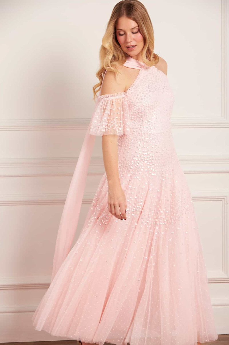 Needle & Thread Scallop Sequin Halter-Neck Ankle Gown outlook