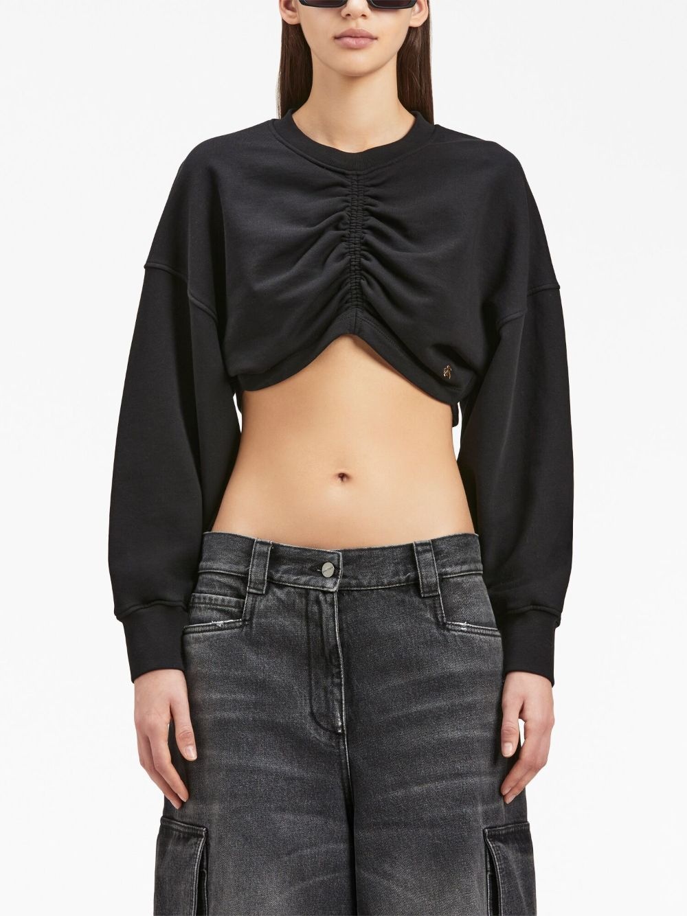 ruched-detail cropped sweatshirt - 3