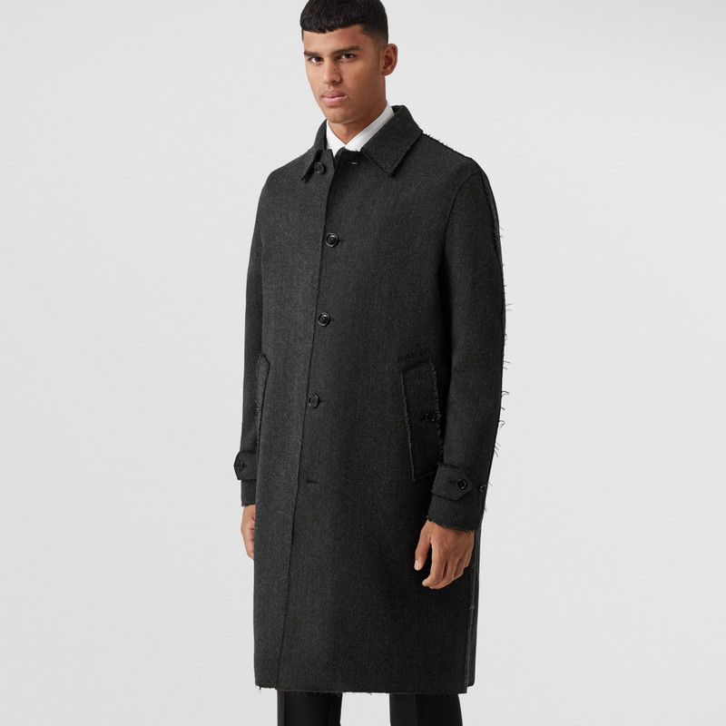 Raw-edged Herringbone Wool Blend Car Coat 7