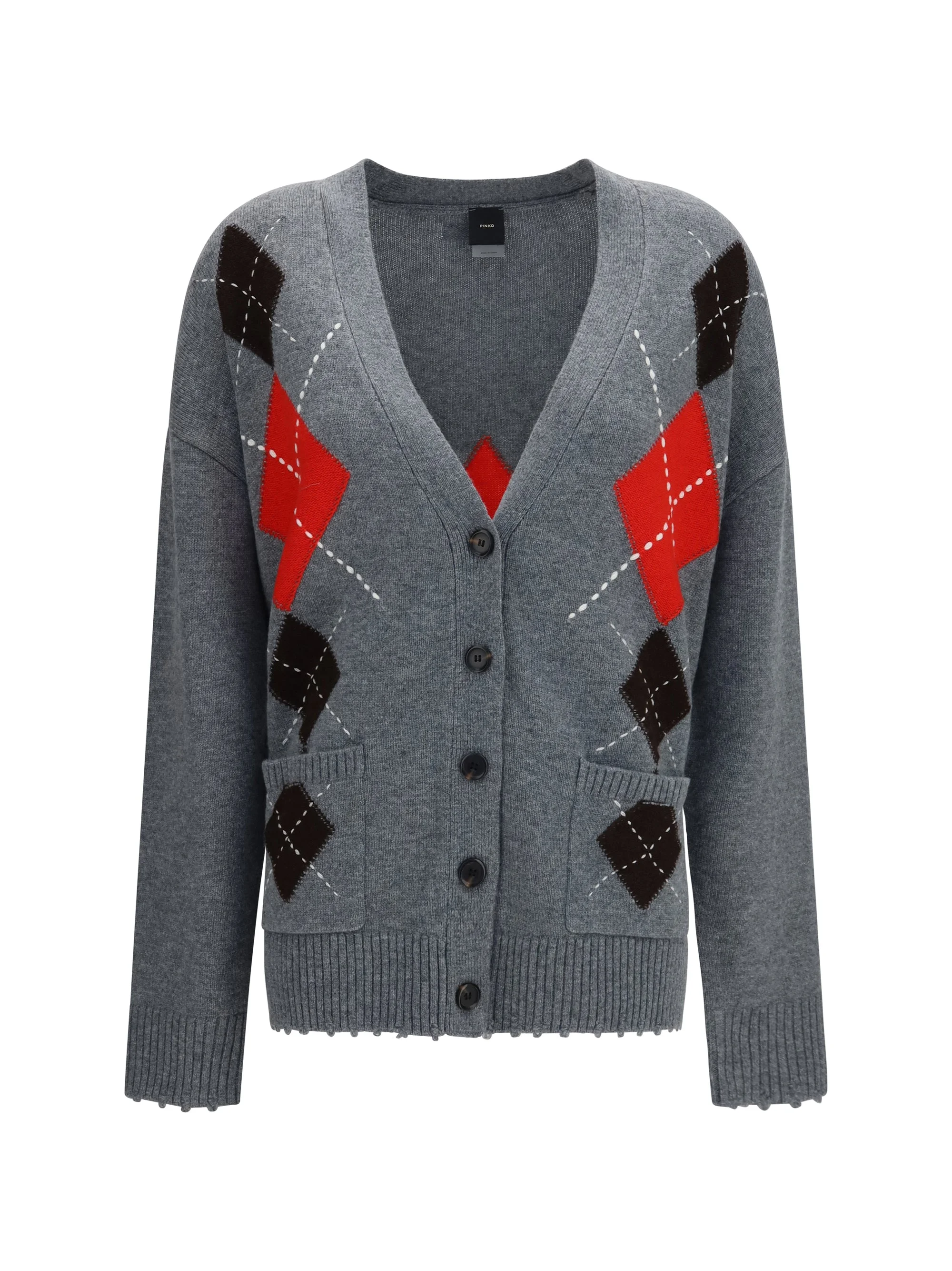 Pinko Bristol Wool Cashmere Diamond Cardigan Grey/Brown - 1