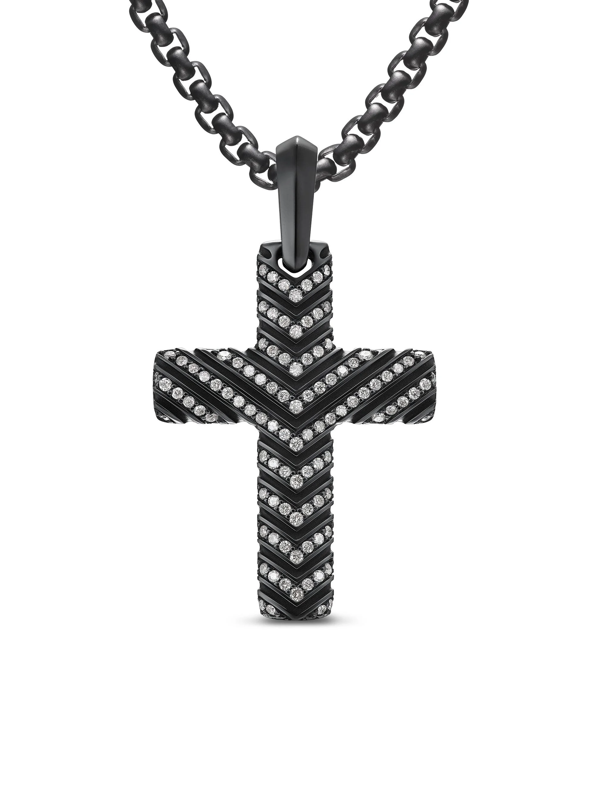Men's Chevron Cross Pendant in Black Titanium - Black Diamond - 1