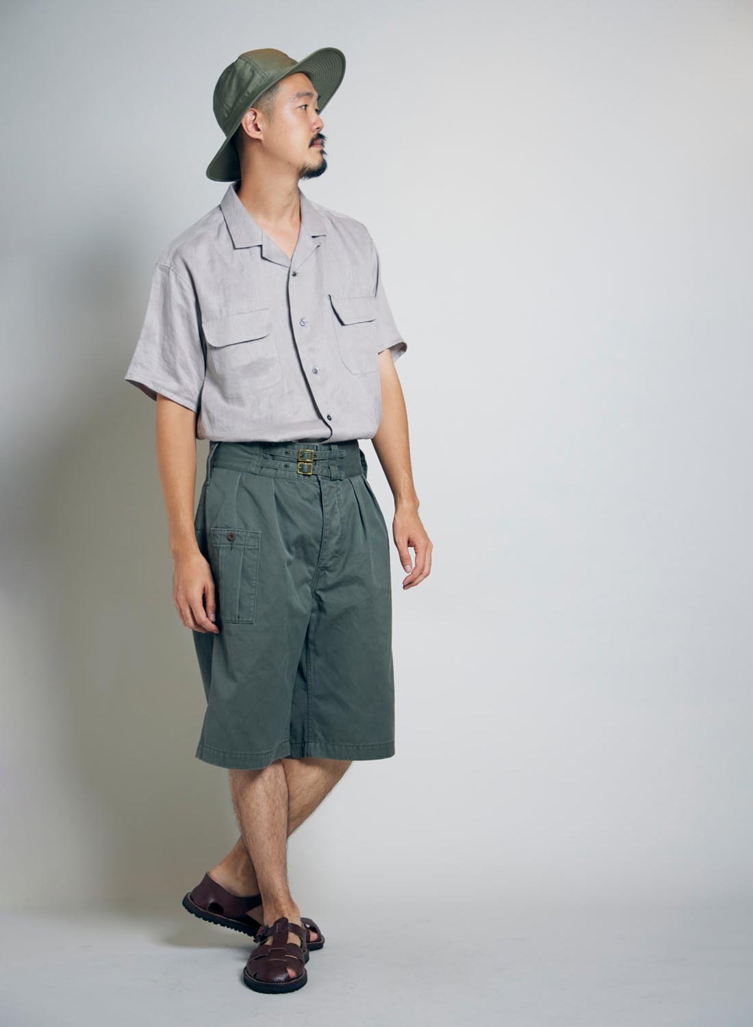 Open Collar Shirt Linen Twill in Grey - 3