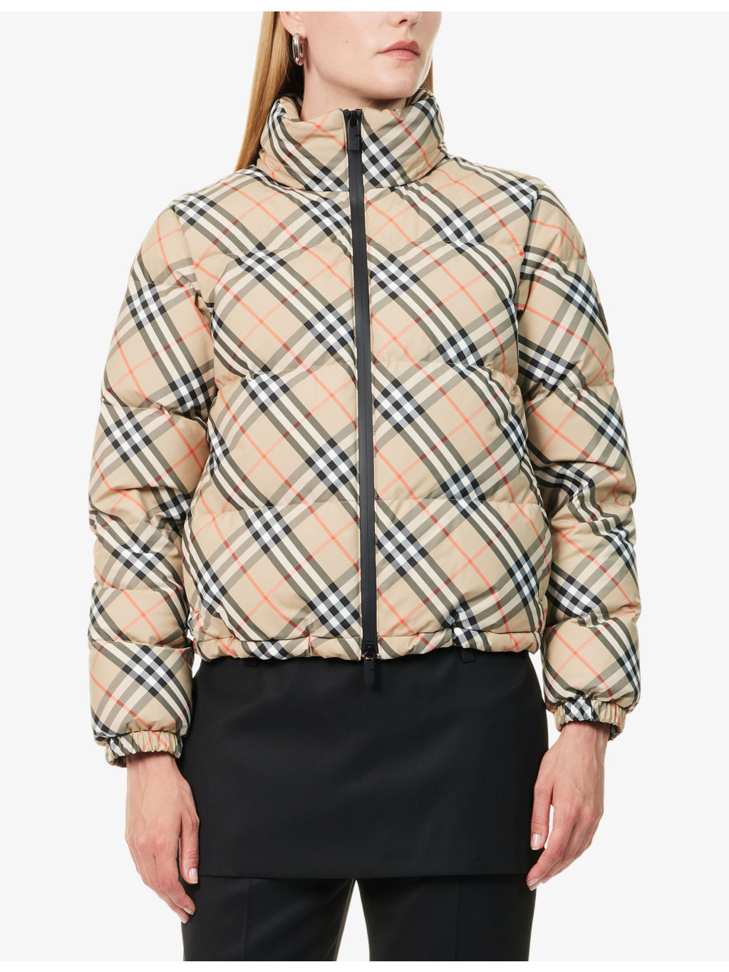 Check-Print Hooded Shell-Down Jacket - 3
