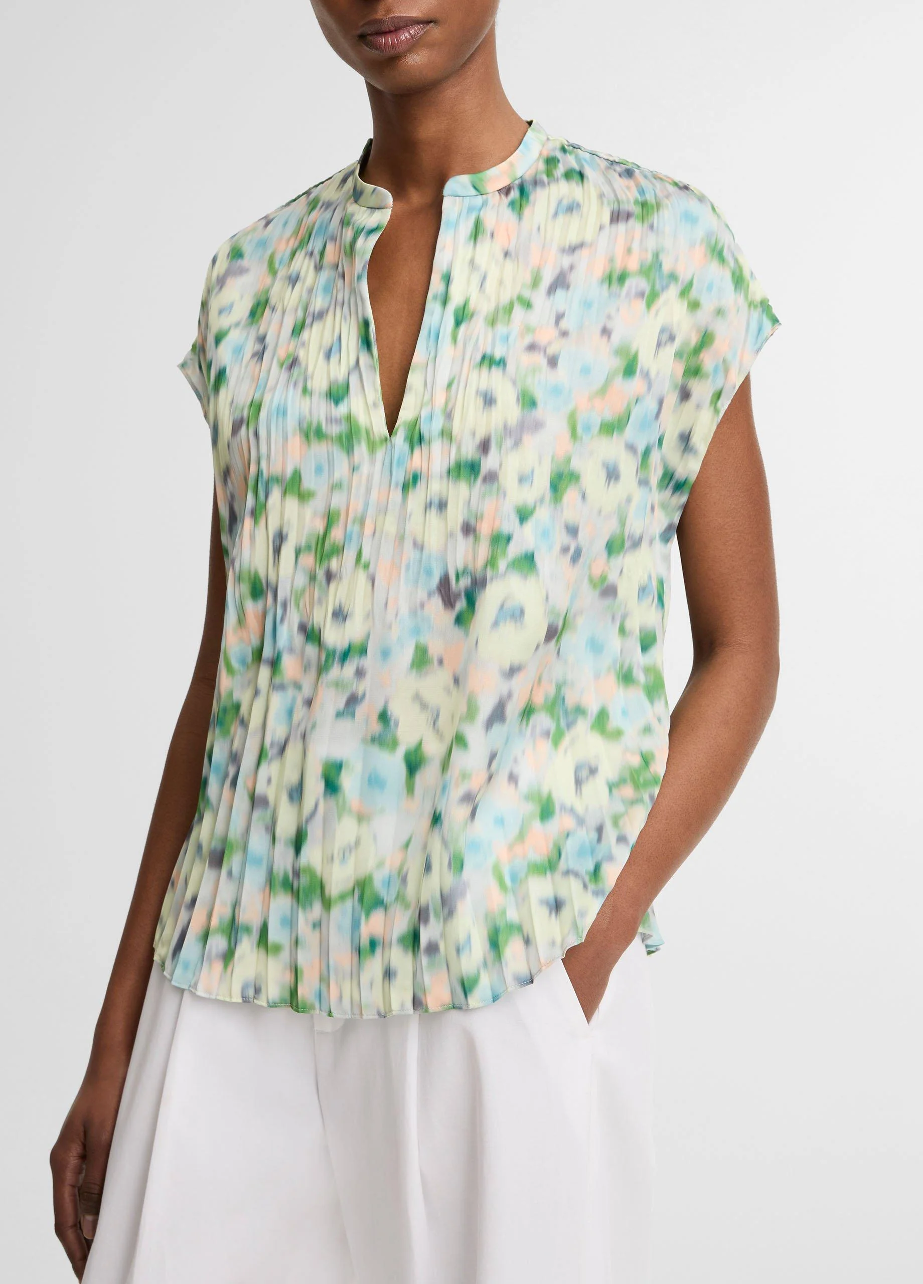 Painted Garden Pleated Cap-Sleeve Top - 1