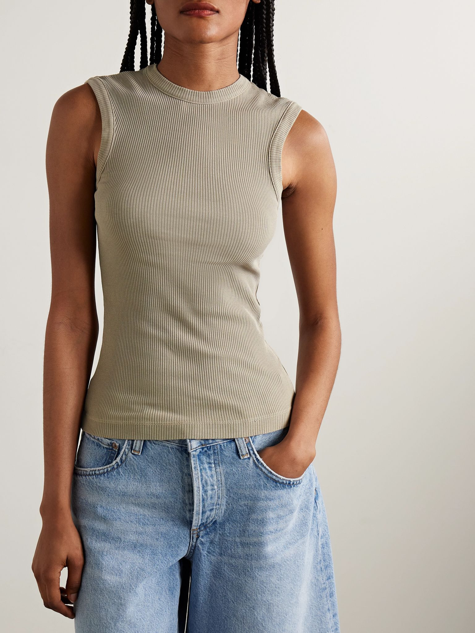 Cassidy ribbed stretch organic cotton and Lyocell-blend jersey tank Mushroom - 3