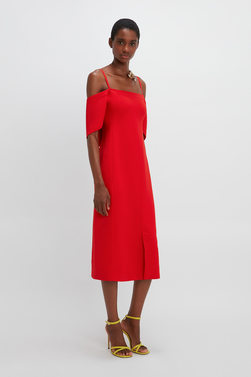 Off Shoulder Bandeau Dress in Tomato Red 3