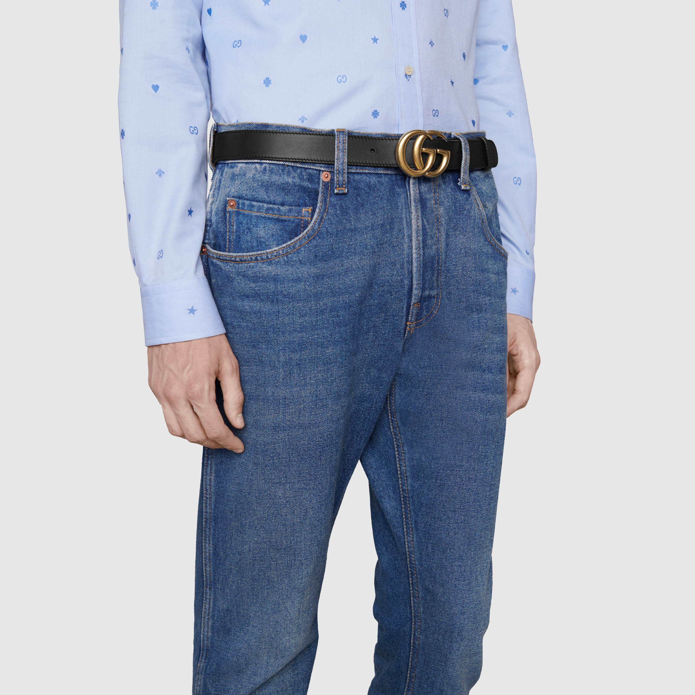 Leather belt with Double G buckle - 4