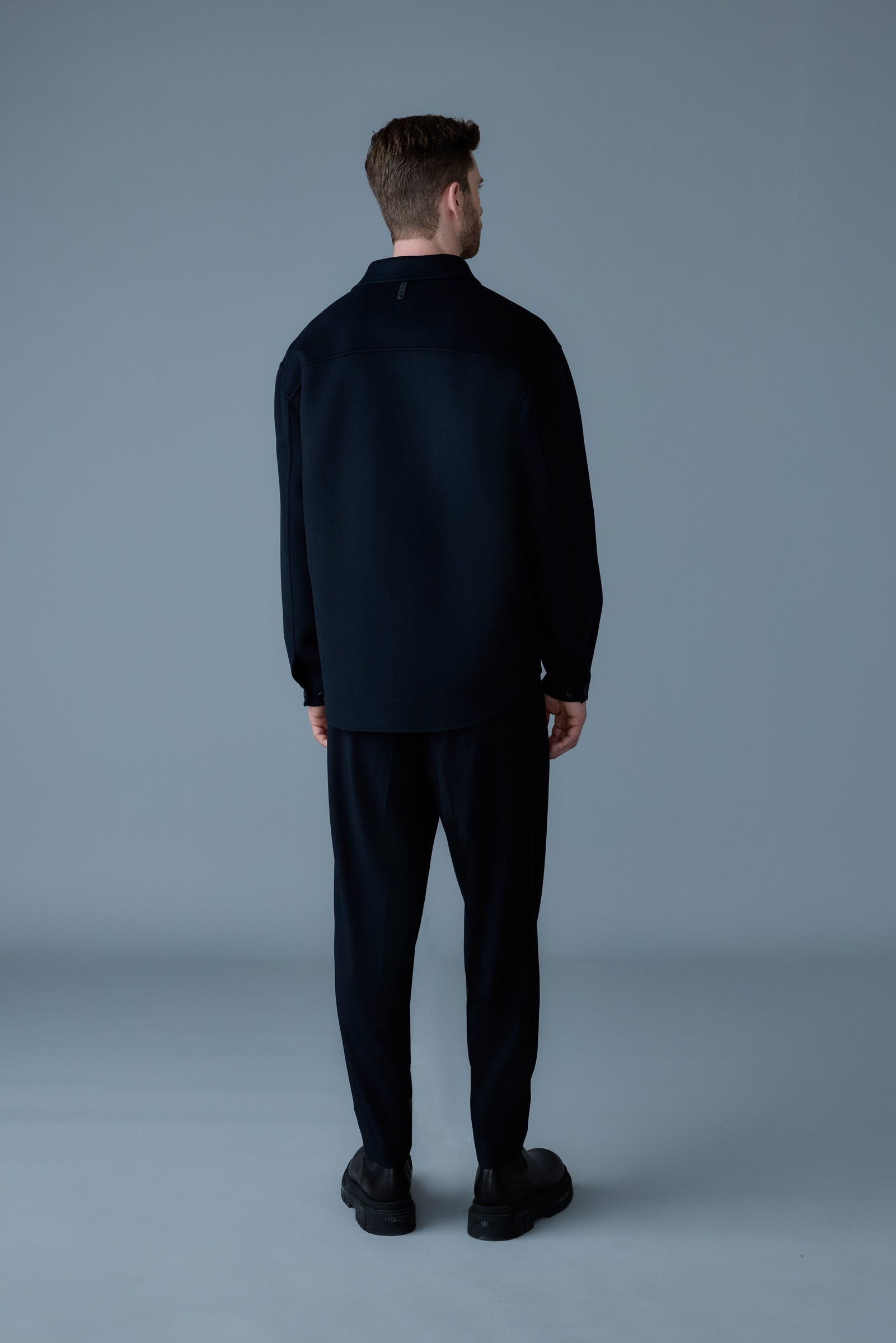 EMMANUEL Double-face wool overshirt with leather patch pocket - 4