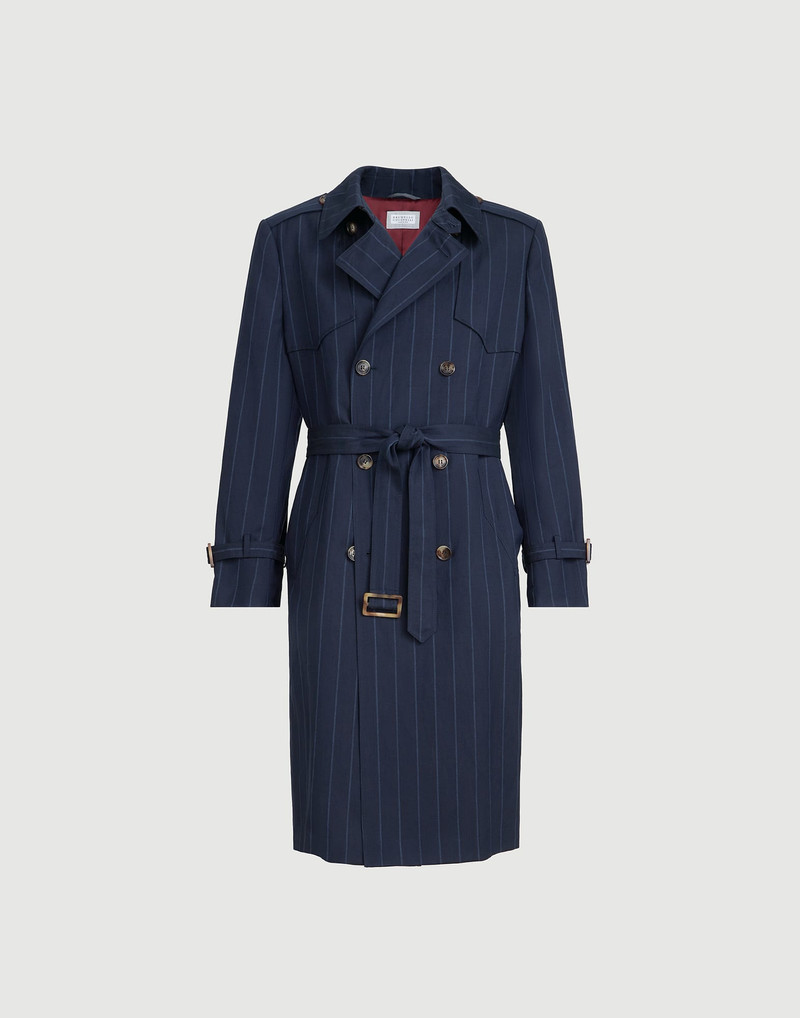 Virgin wool and linen chalk stripe trench 1