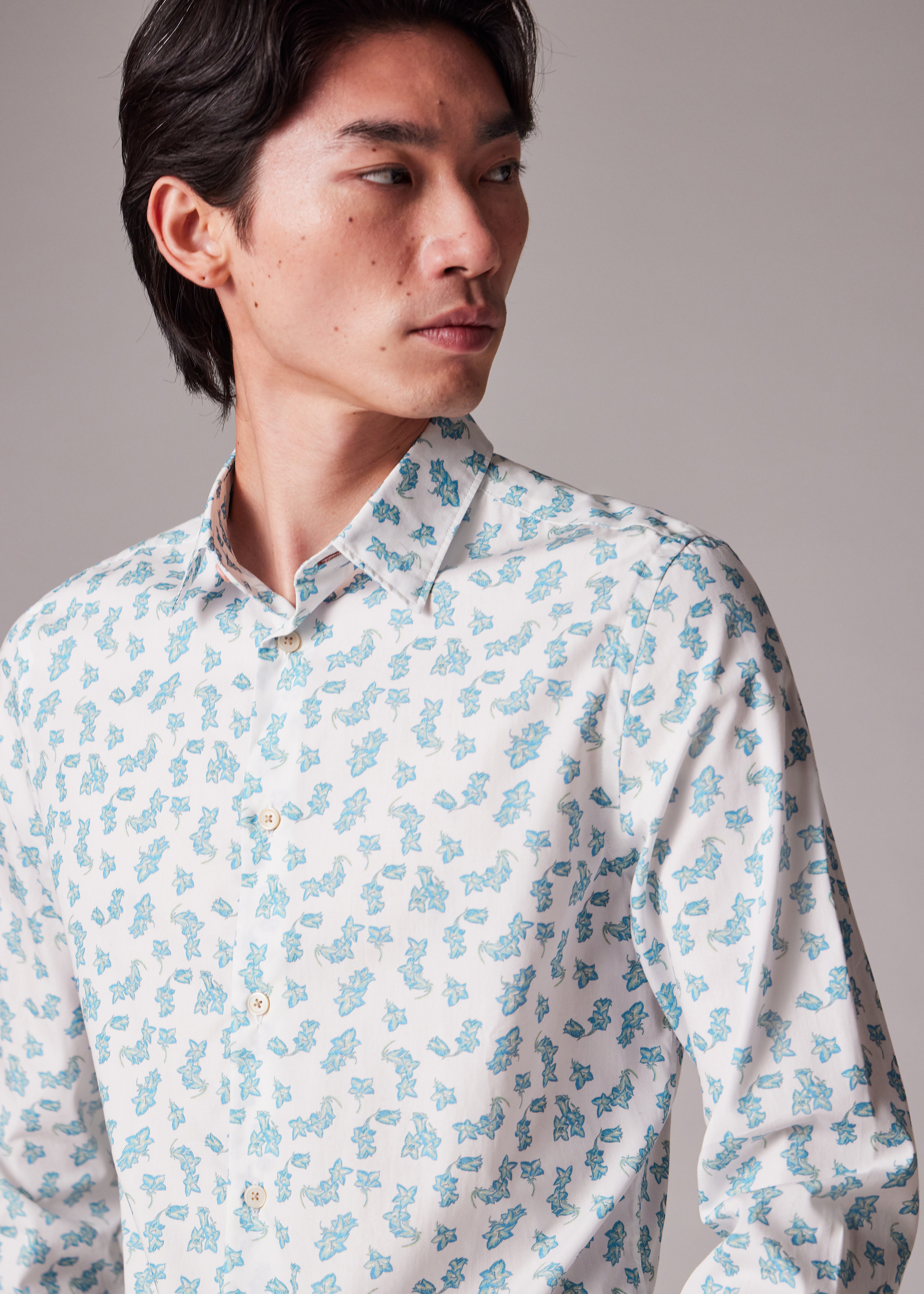 White Slim-Fit Organic Cotton 'Campanula' Print Shirt - 3