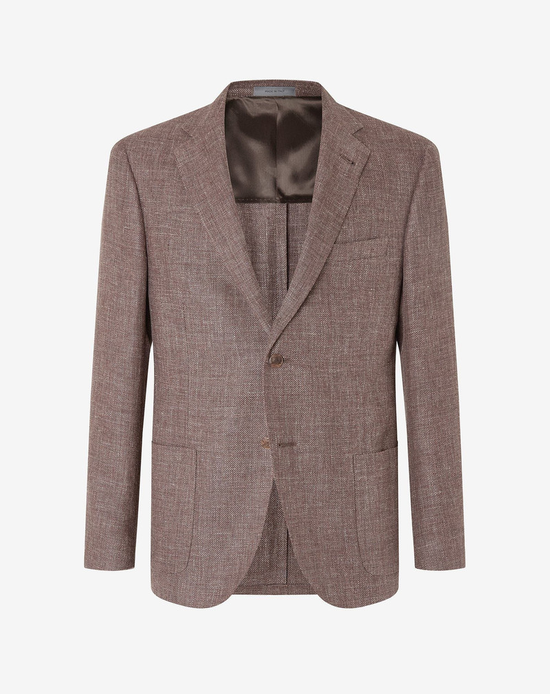 Brown hopsack jacket in linen and wool 1