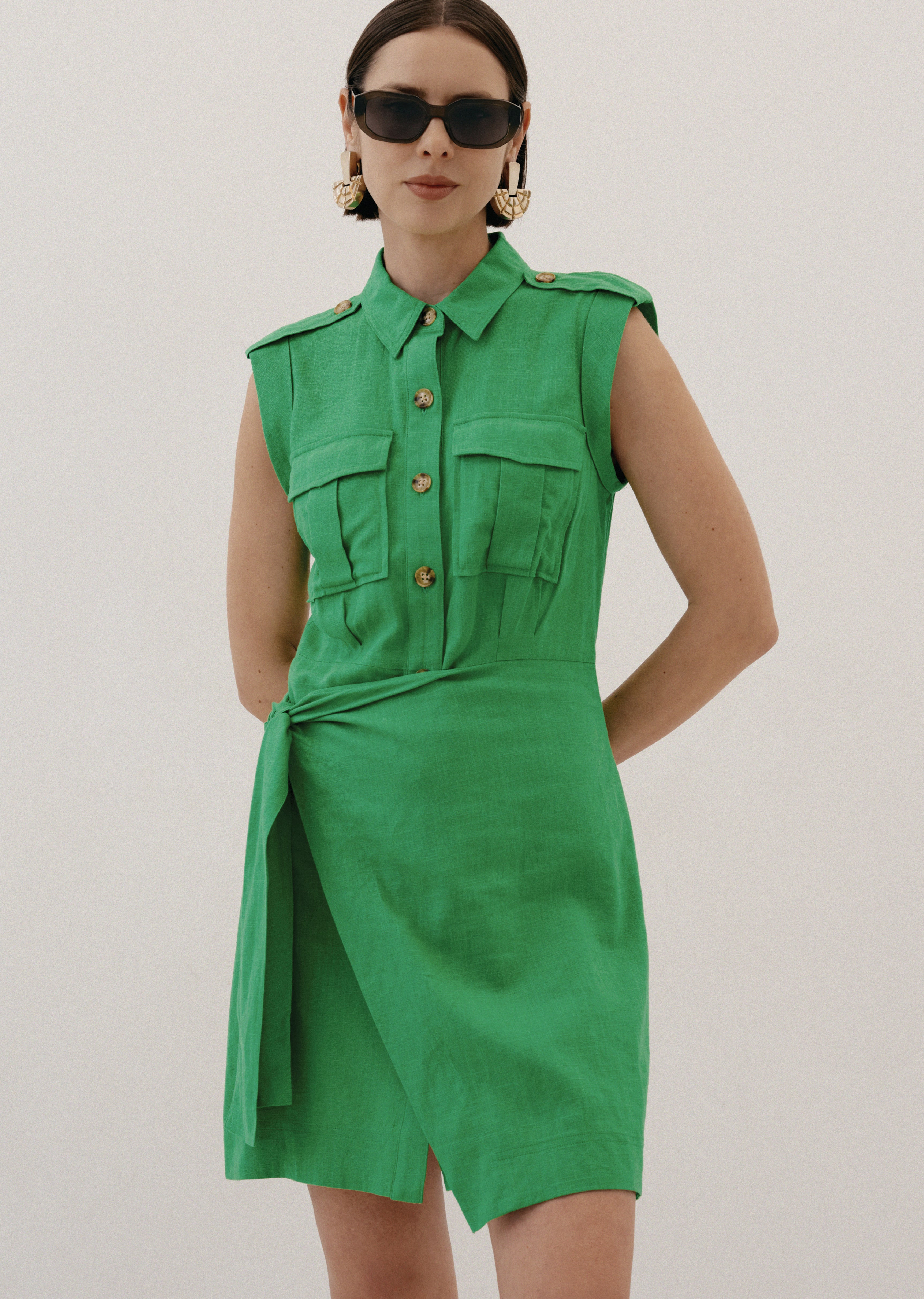 GISELLE MINI TIE FRONT CARGO DRESS - 2