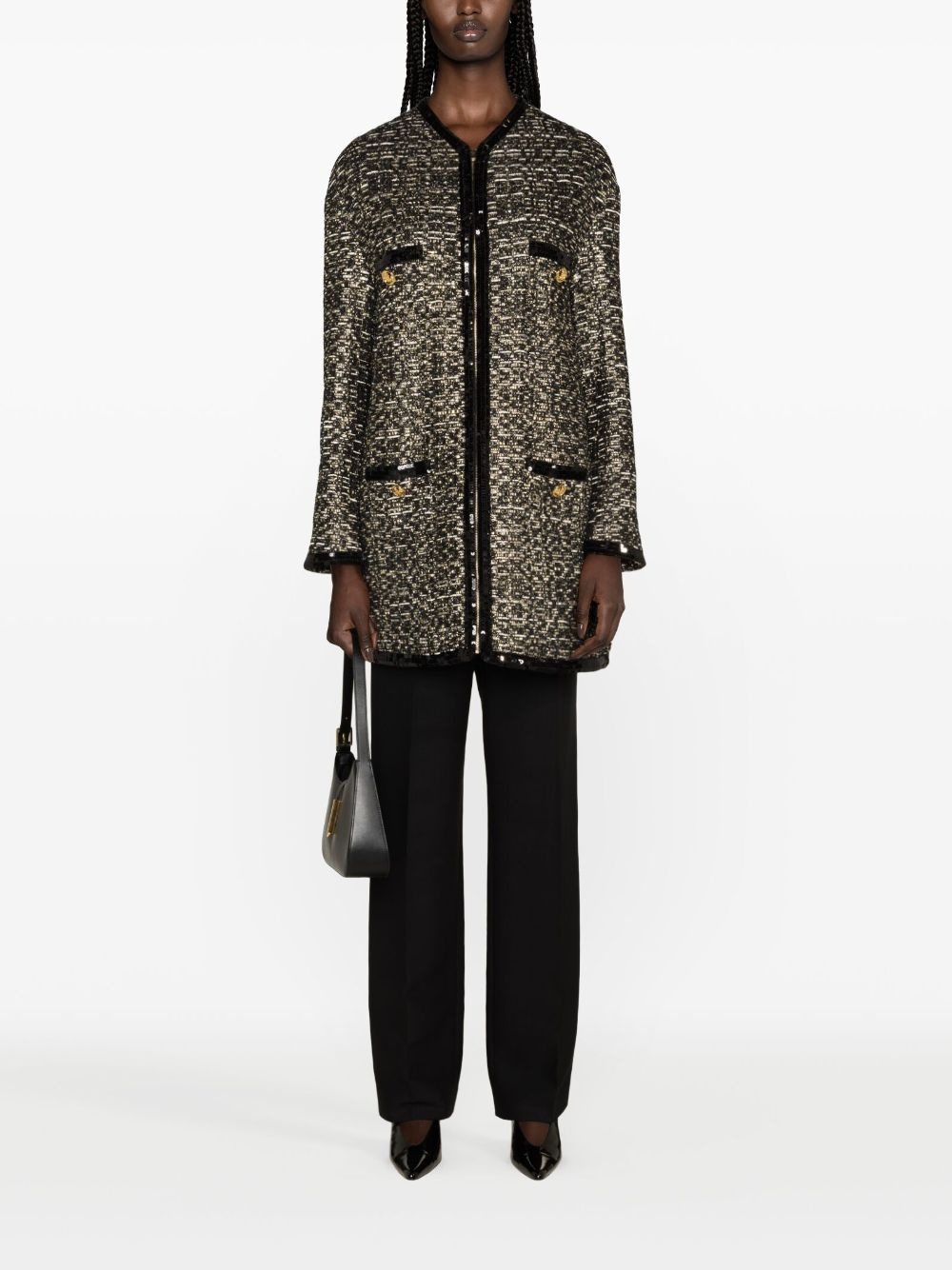 metallic-thread tweed midi coat - 2