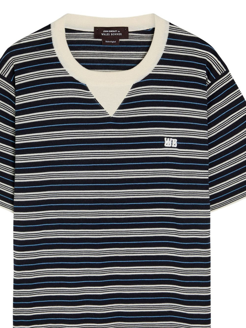 WALES BONNER striped-pattern V-neck T-shirt outlook