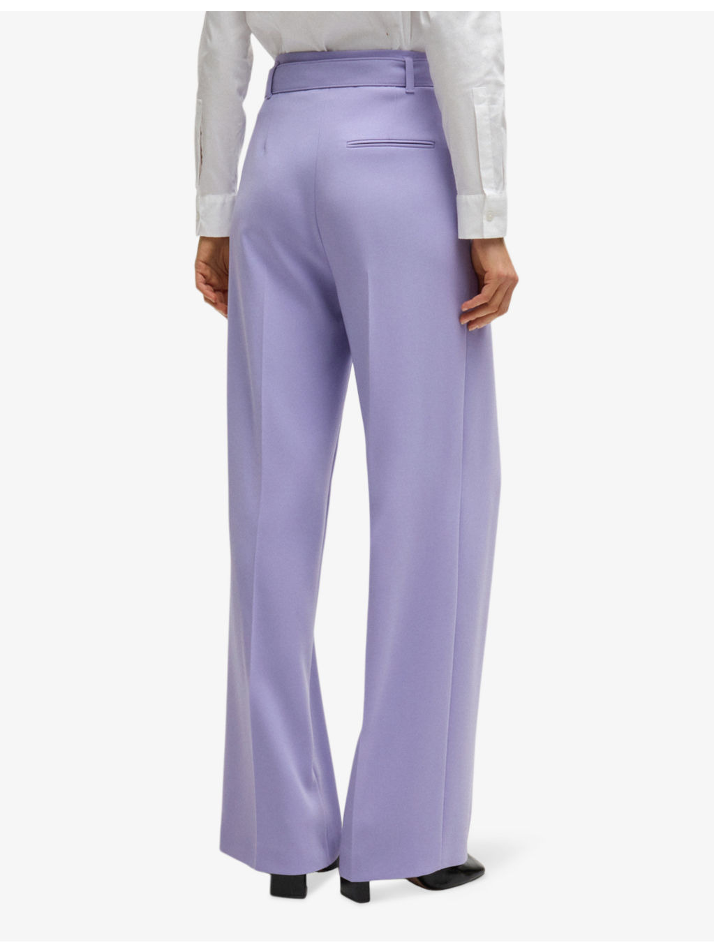 Wide-leg high-rise belted woven trousers - 4