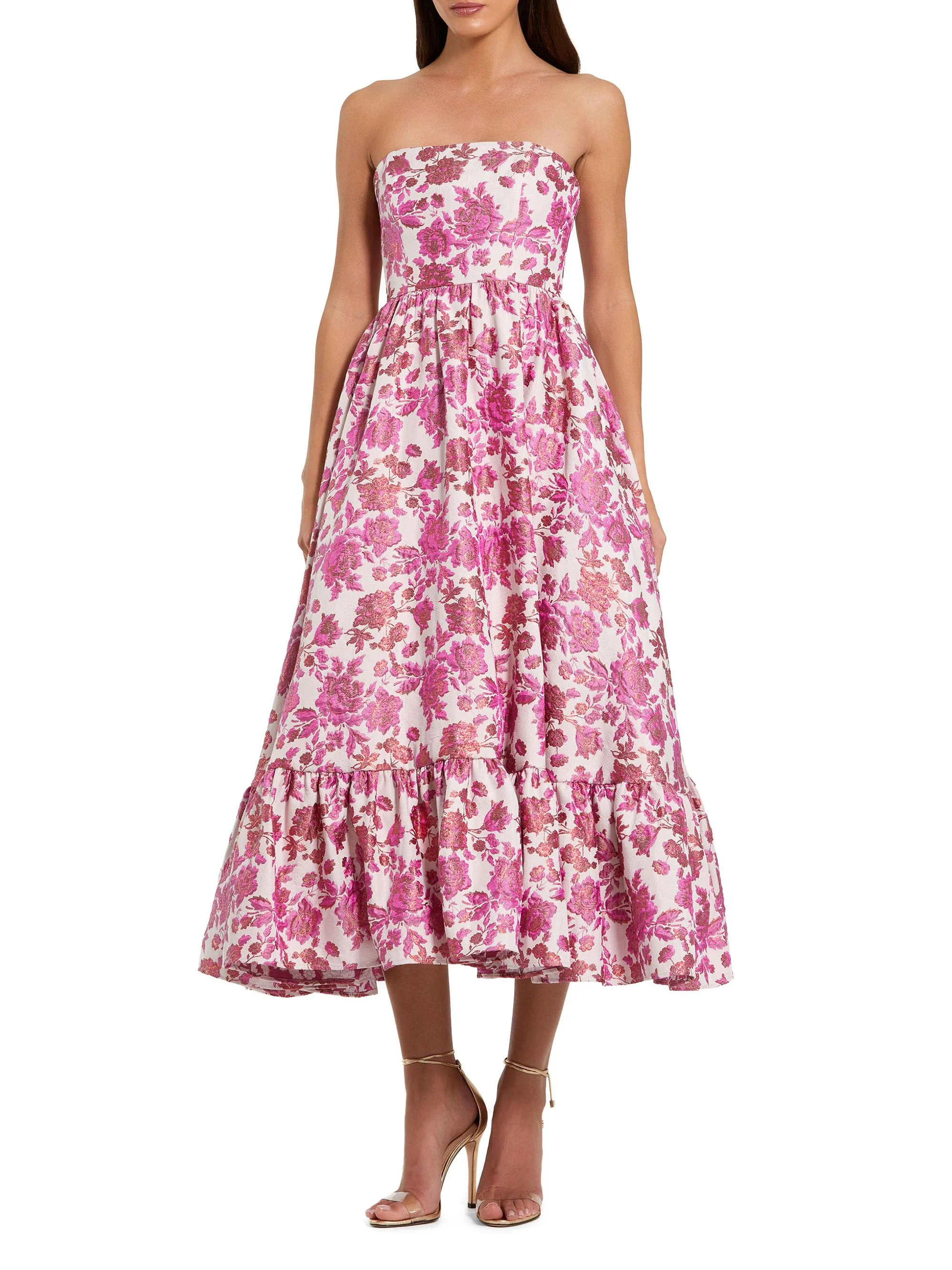 Women's Floral Brocade Strapless Cocktail Dress - Pink Multi - 1