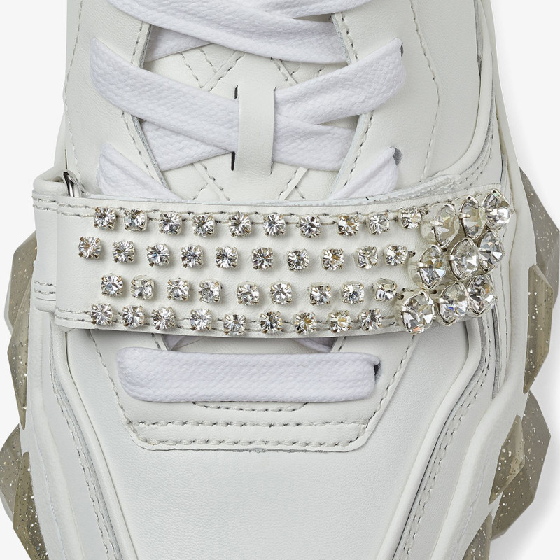 Diamond X Strap/F
White Calf Leather Low Top Trainers with Crystal Strap 4