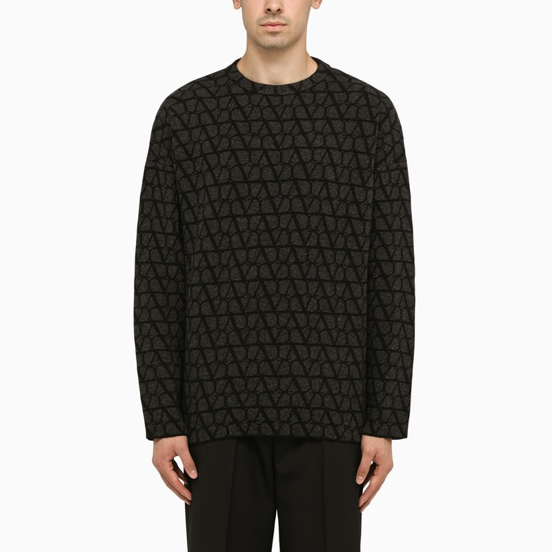 Anthracite/black crew-neck jumper - 1