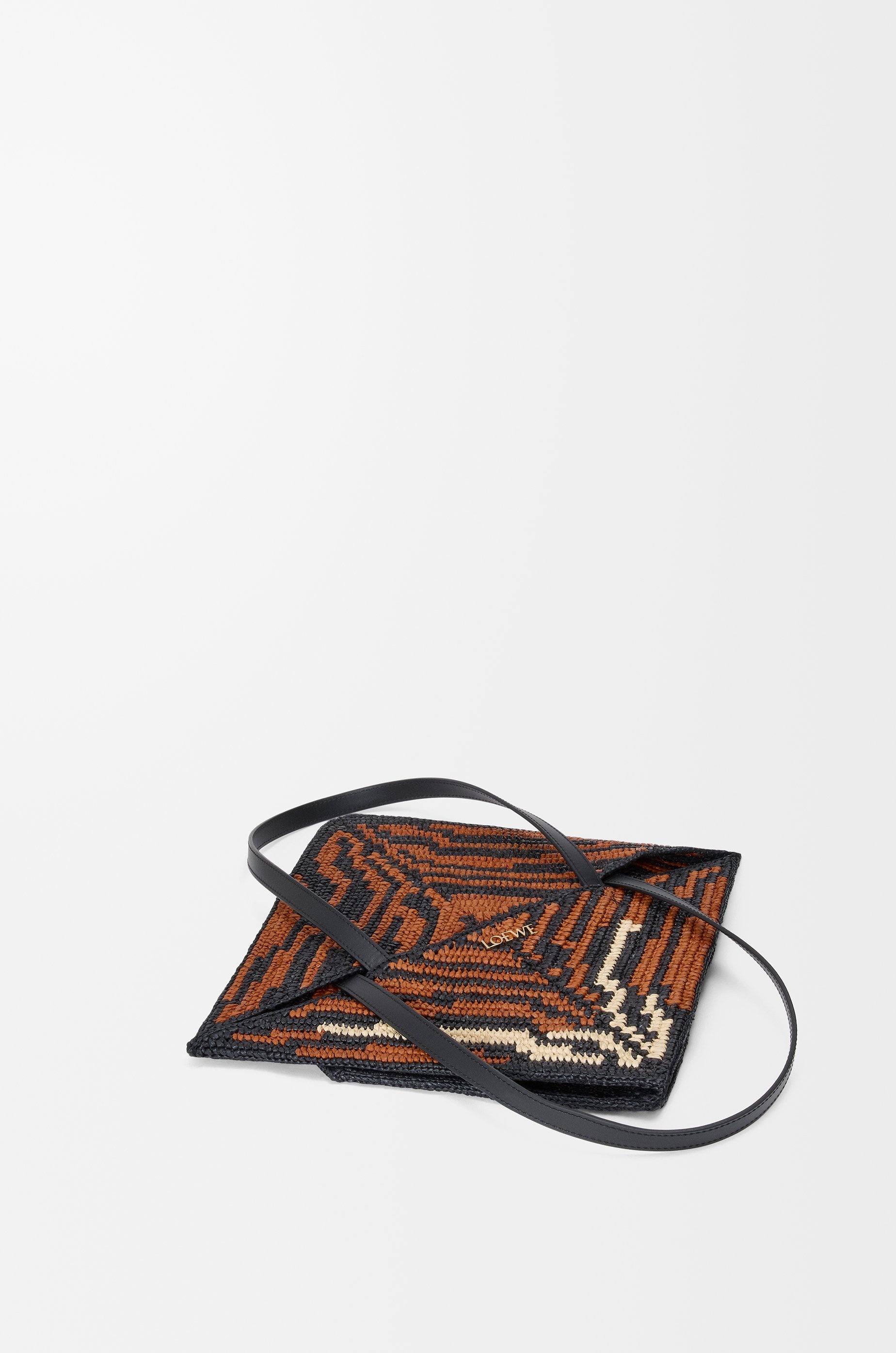 Medium Puzzle Fold Tote in raffia and calfskin - 6