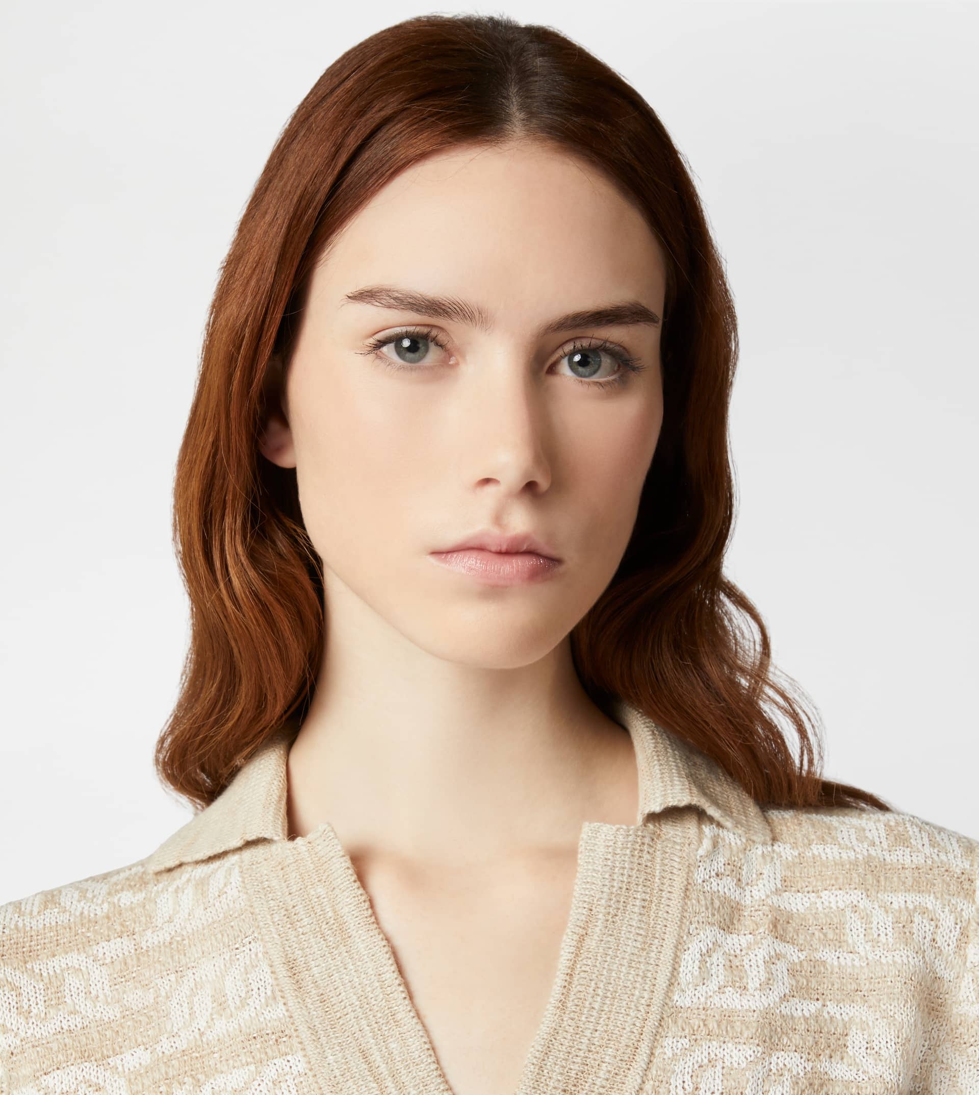 SHORT-SLEEVED KNIT POLO SHIRT - BEIGE, WHITE - 5