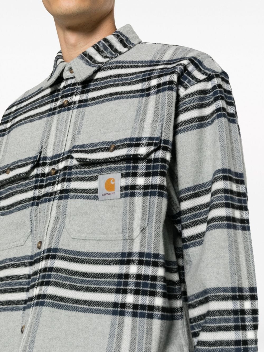 logo-patch plaid cotton shirt - 5