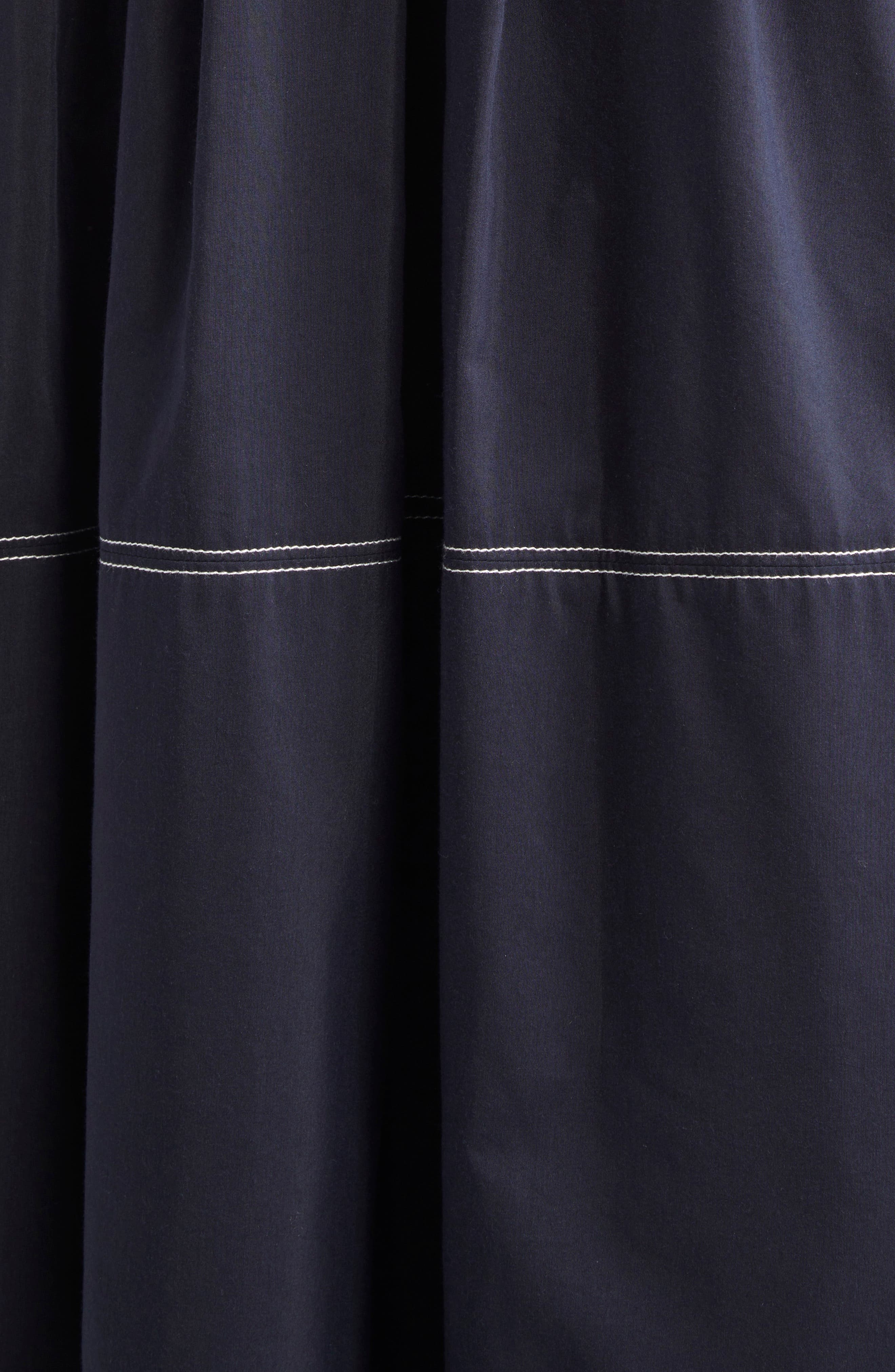 Veronica Beard Evelina Topstitch Detail Cotton & Silk Skirt in Navy at Nordstrom - 7