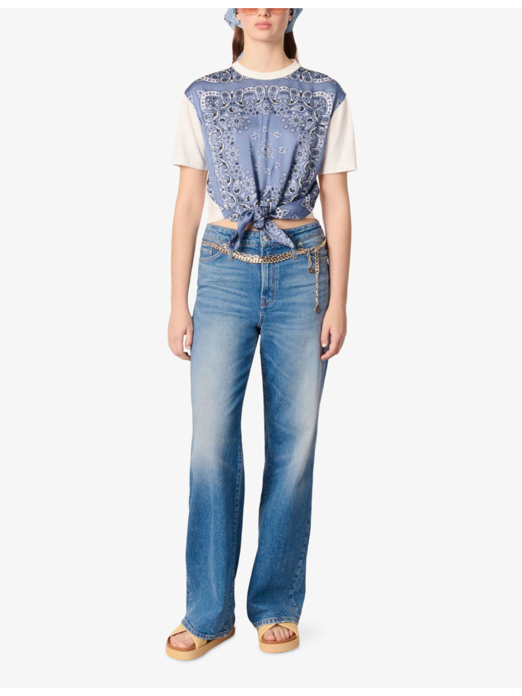 Bandana-Print Tie-Front Cotton T-Shirt - 2