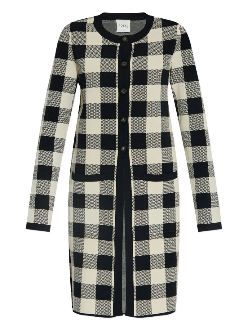 gingham check button cardigan 1