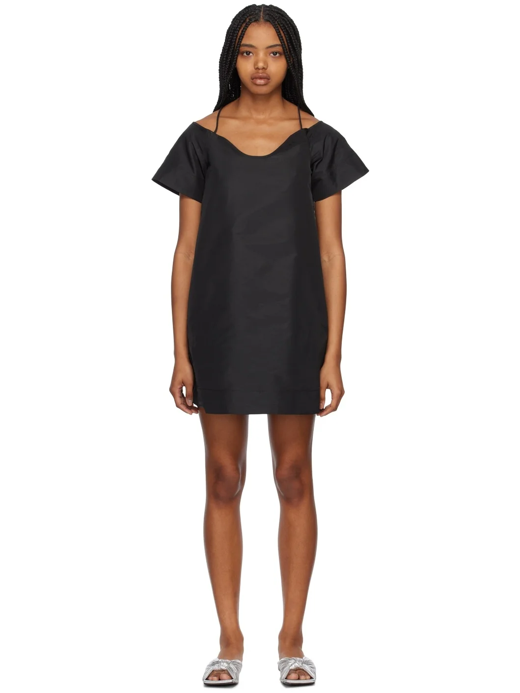 Black Straight Neck Minidress - 1