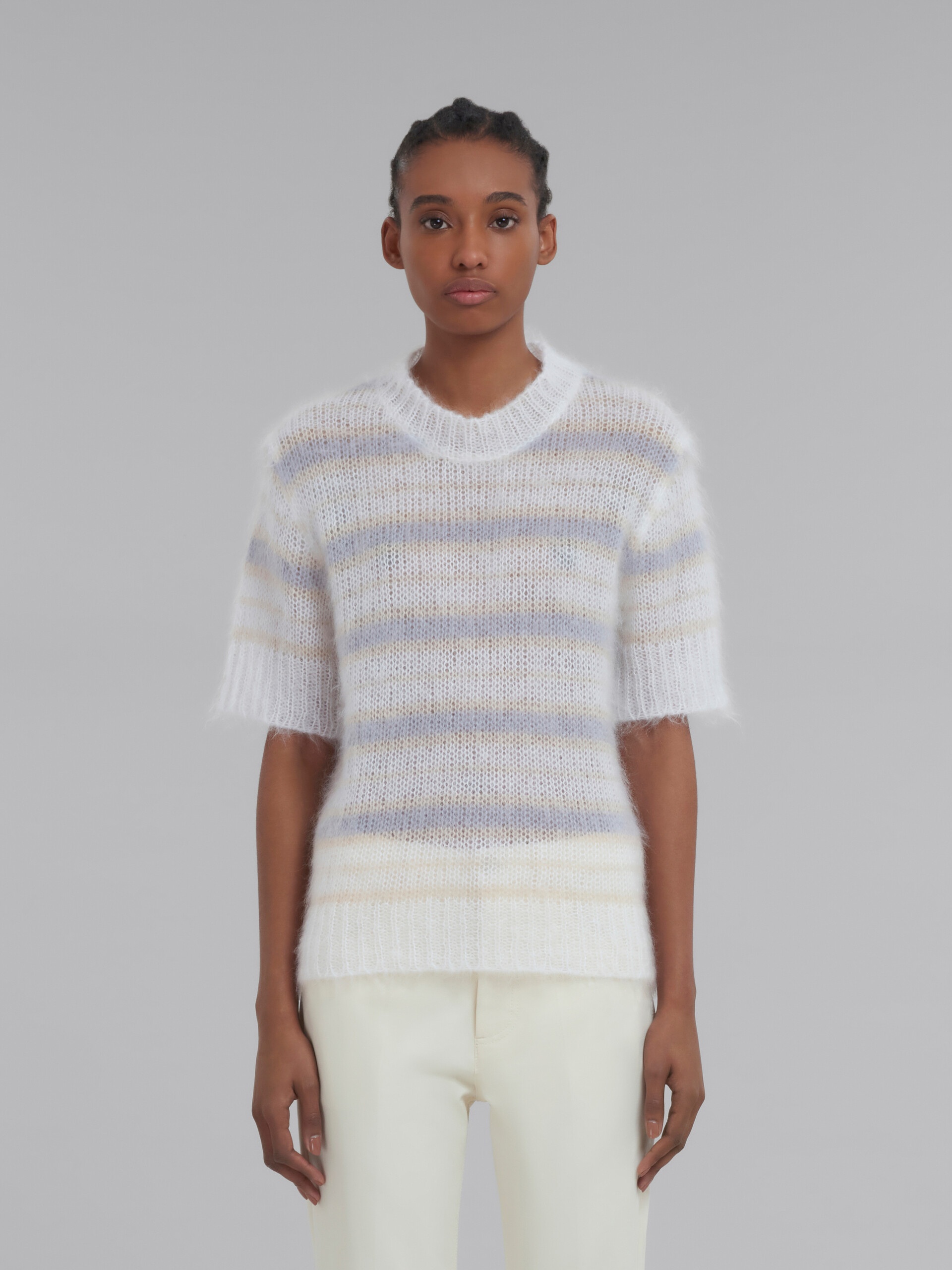 WHITE MOHAIR AND WOOL STRIPED TOP - 2