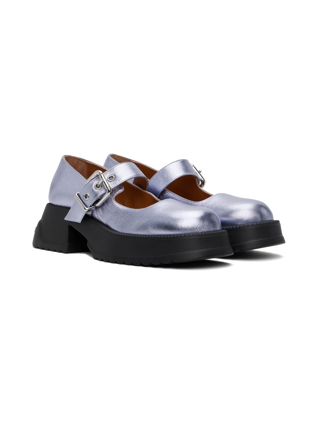 Blue Leather Mary Jane Platform Loafers - 4