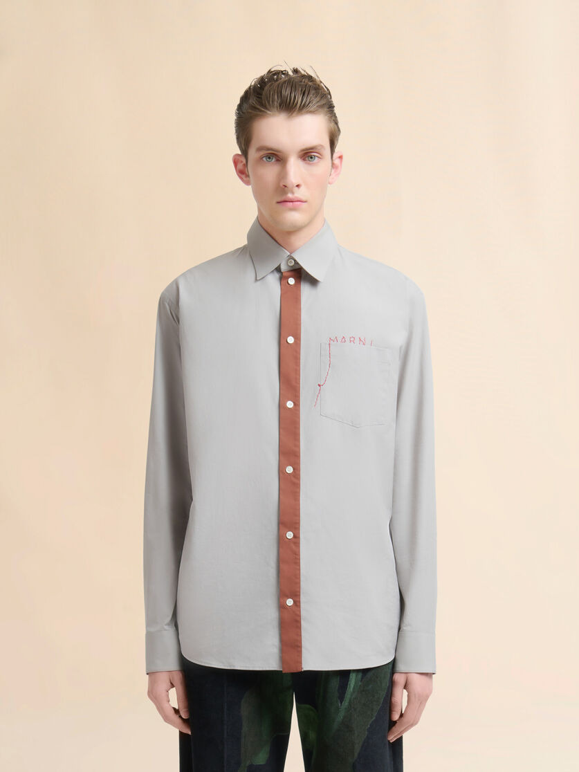 GRAY COTTON POPLIN SHIRT WITH MARNI MENDING LOGO - 2