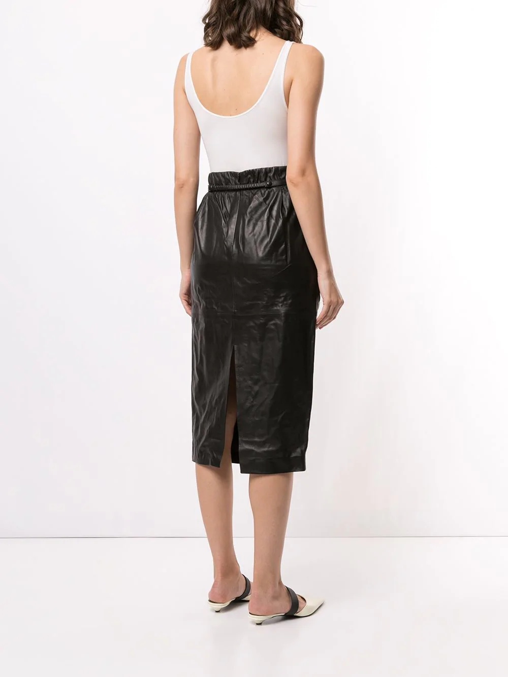 gathered lamb skin pencil skirt - 4