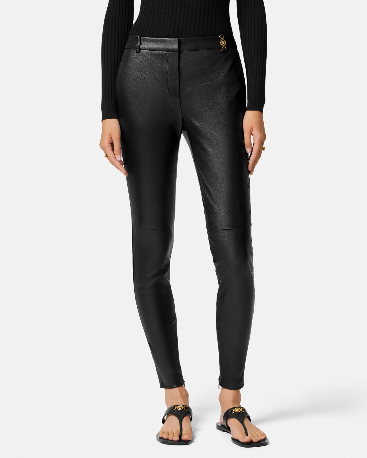 Slim Fit Leather Pants - 4