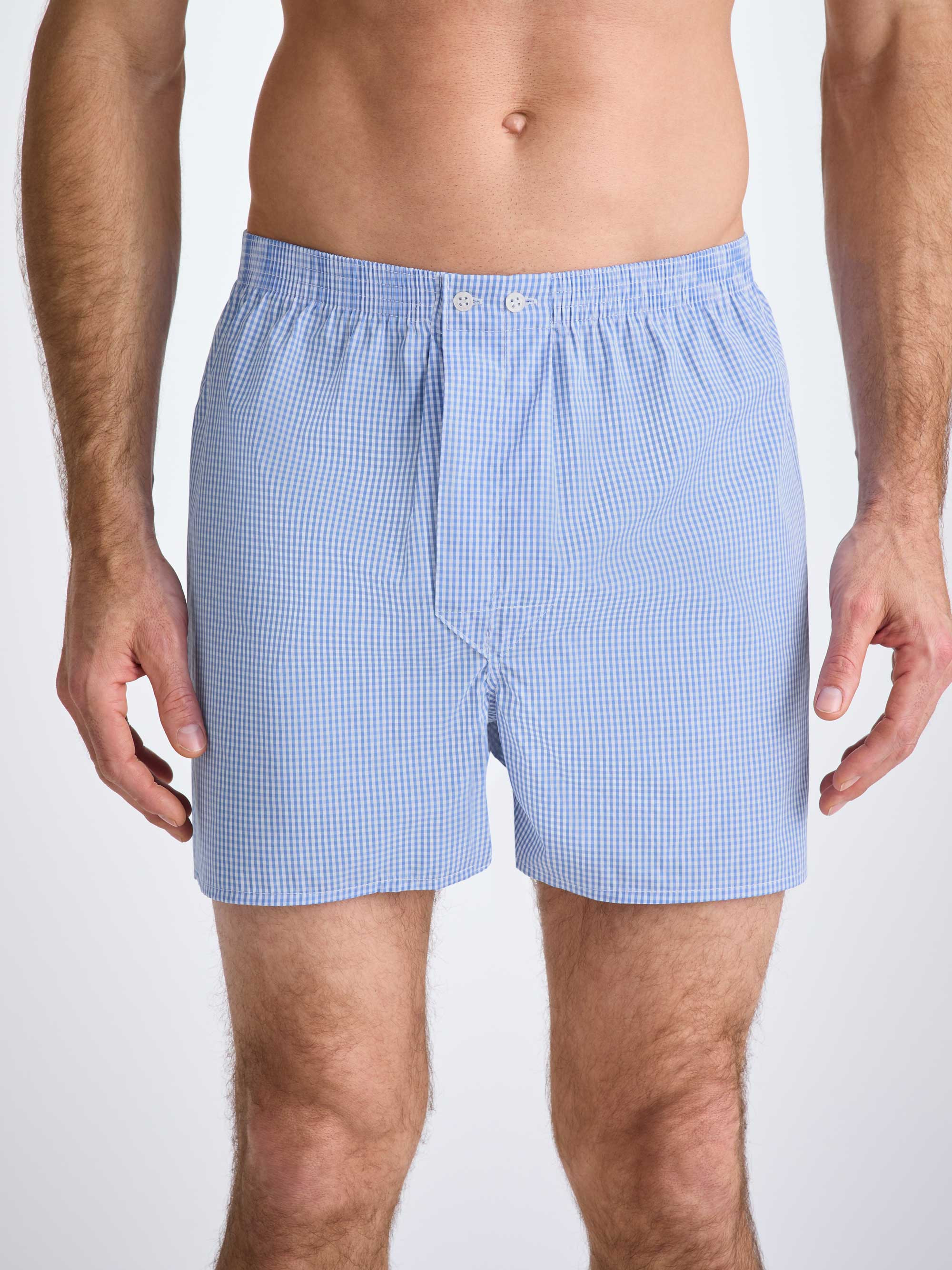 Men's Classic Fit Boxers Gingham Cotton Blue - 3