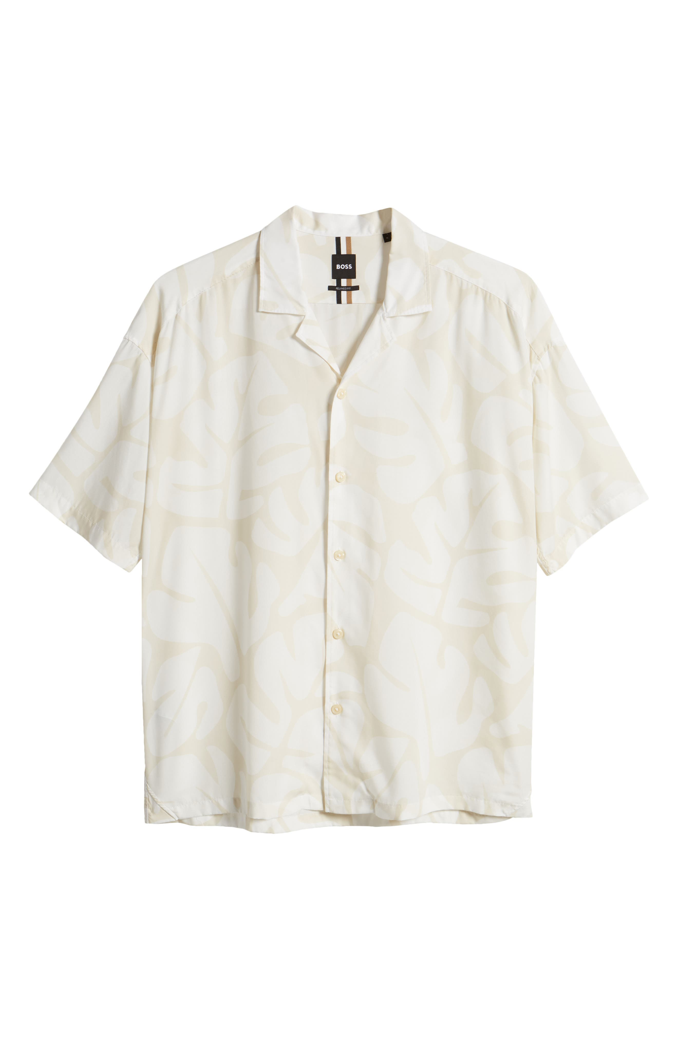 BOSS Drew Relaxed Fit Lyocell Camp Shirt in Open Wht at Nordstrom - 6