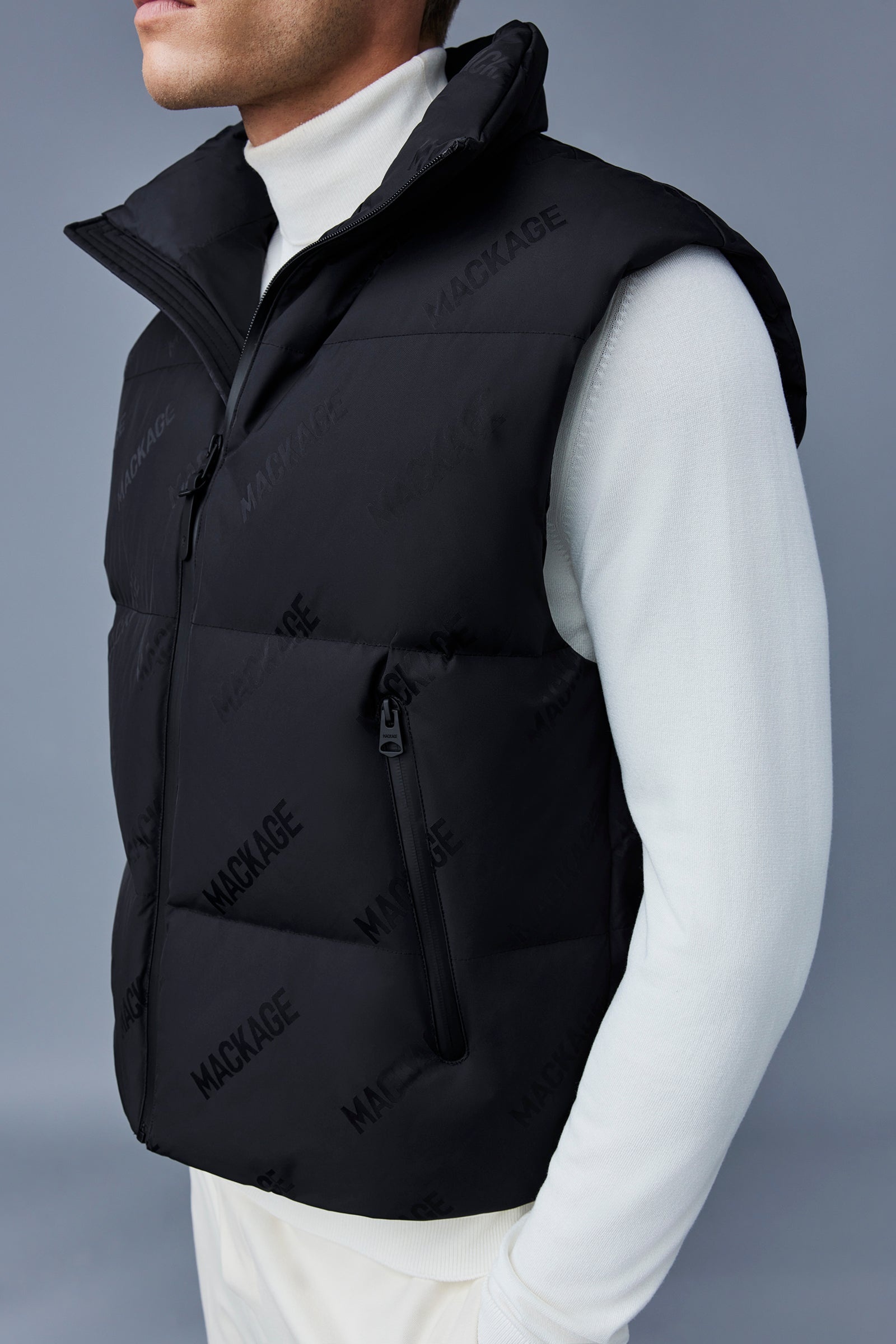 Mackage＊LARRY-CITYMG Jacquard logo down vest＊ダウンベスト MACKAGE LARRY-CITYMG Jacquard logo pattern down vest