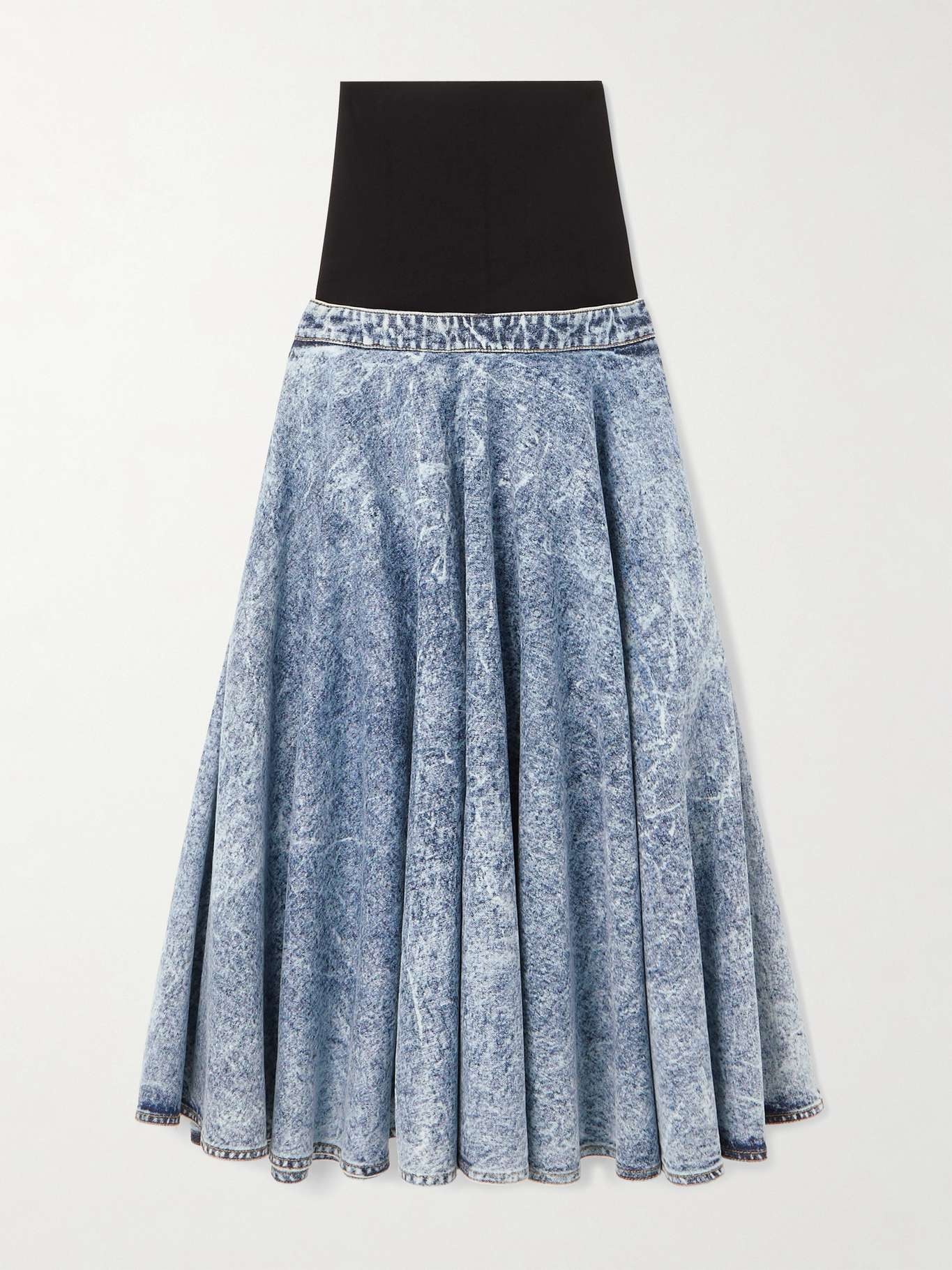 Stretch-knit and pleated denim midi skirt - 1