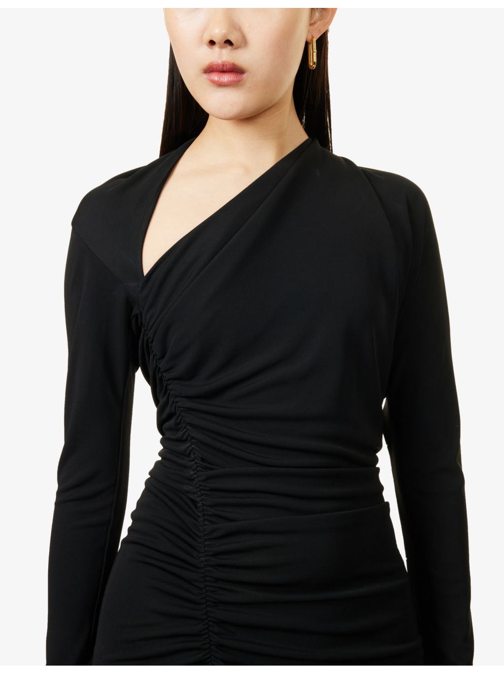 Slash-neck ruched woven-midi dress - 5
