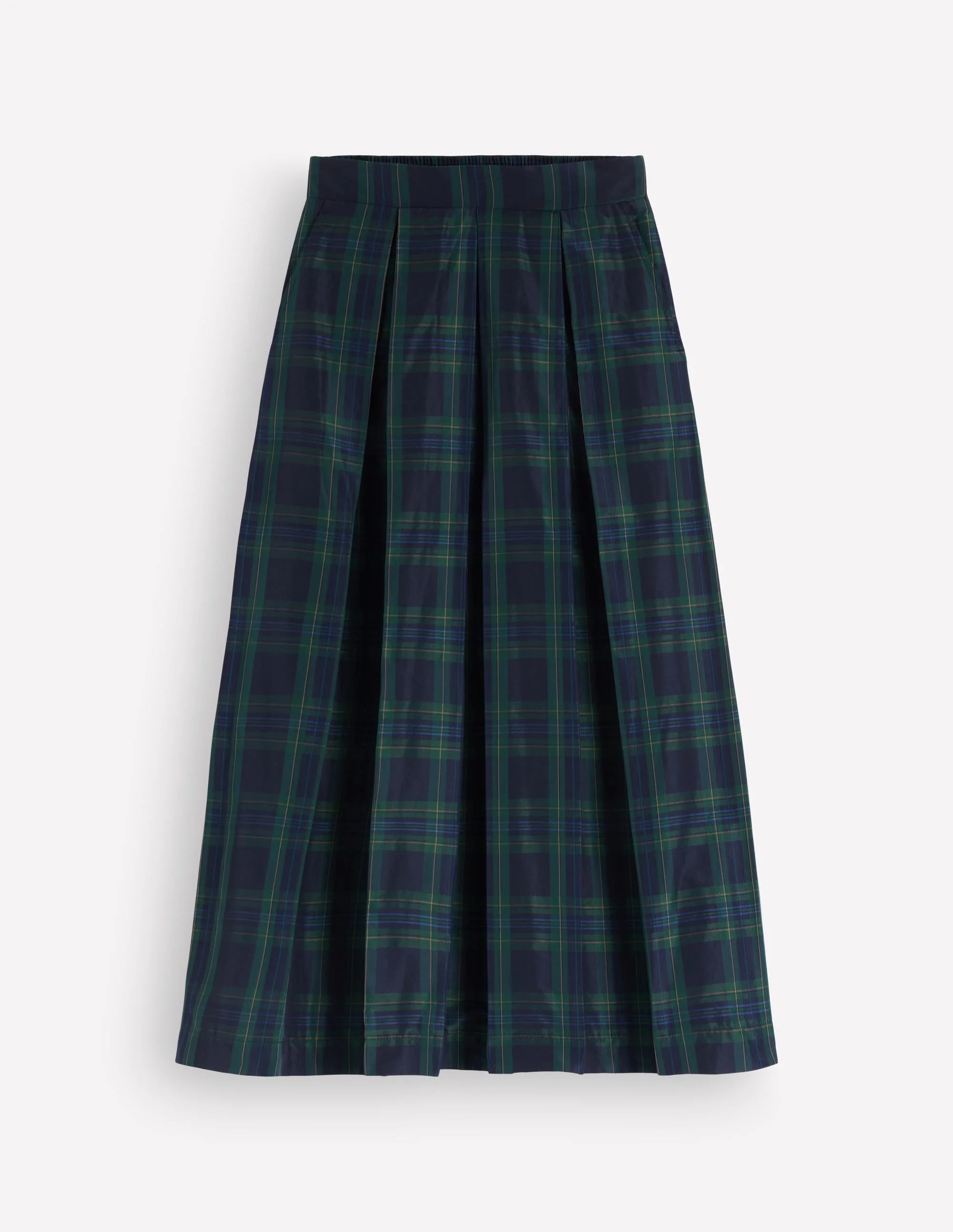 Verity Taffeta Midi Skirt-Navy, Green,Blue Tonal Check - 1